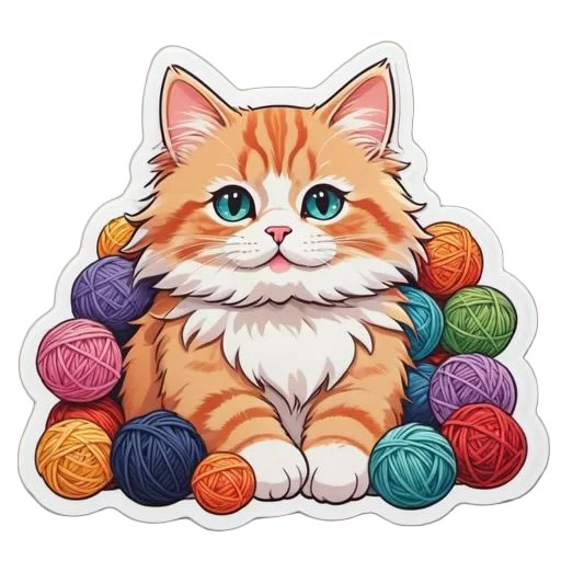 Cat with Yarn Sticker Magnet
