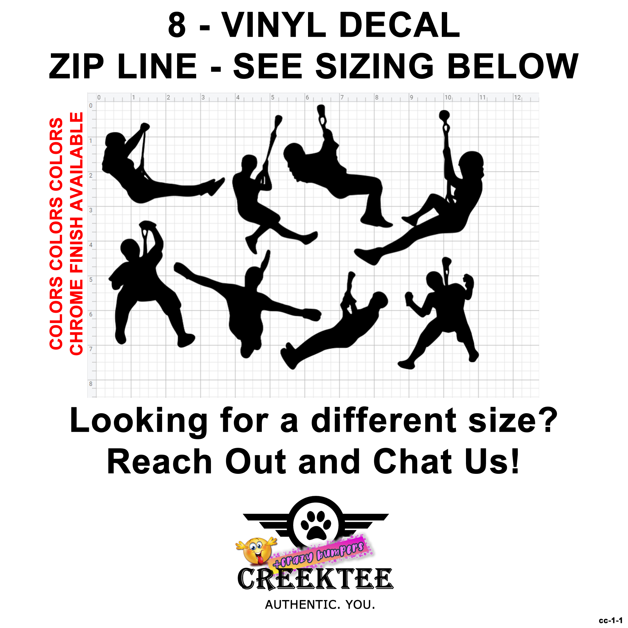 Zip line decals Vinyl Decal In Various Colors  Chrome Colors and Various Sizes