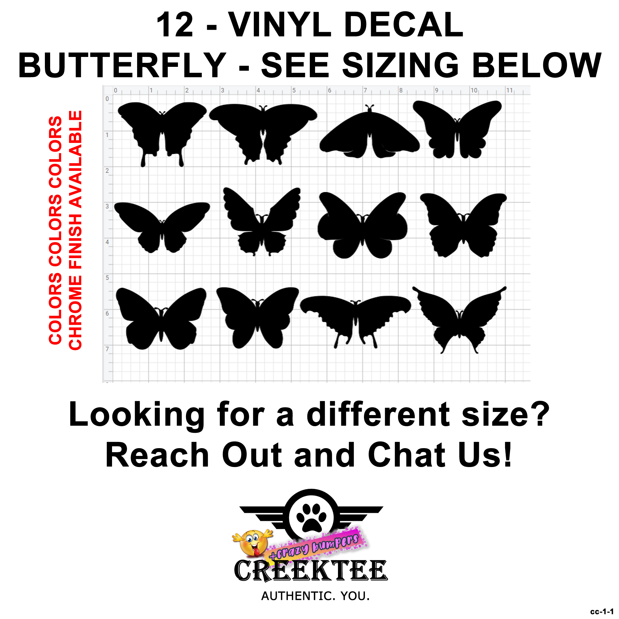 Butterflies Vinyl Decal In Various Colors  Chrome Colors and Various Sizes
