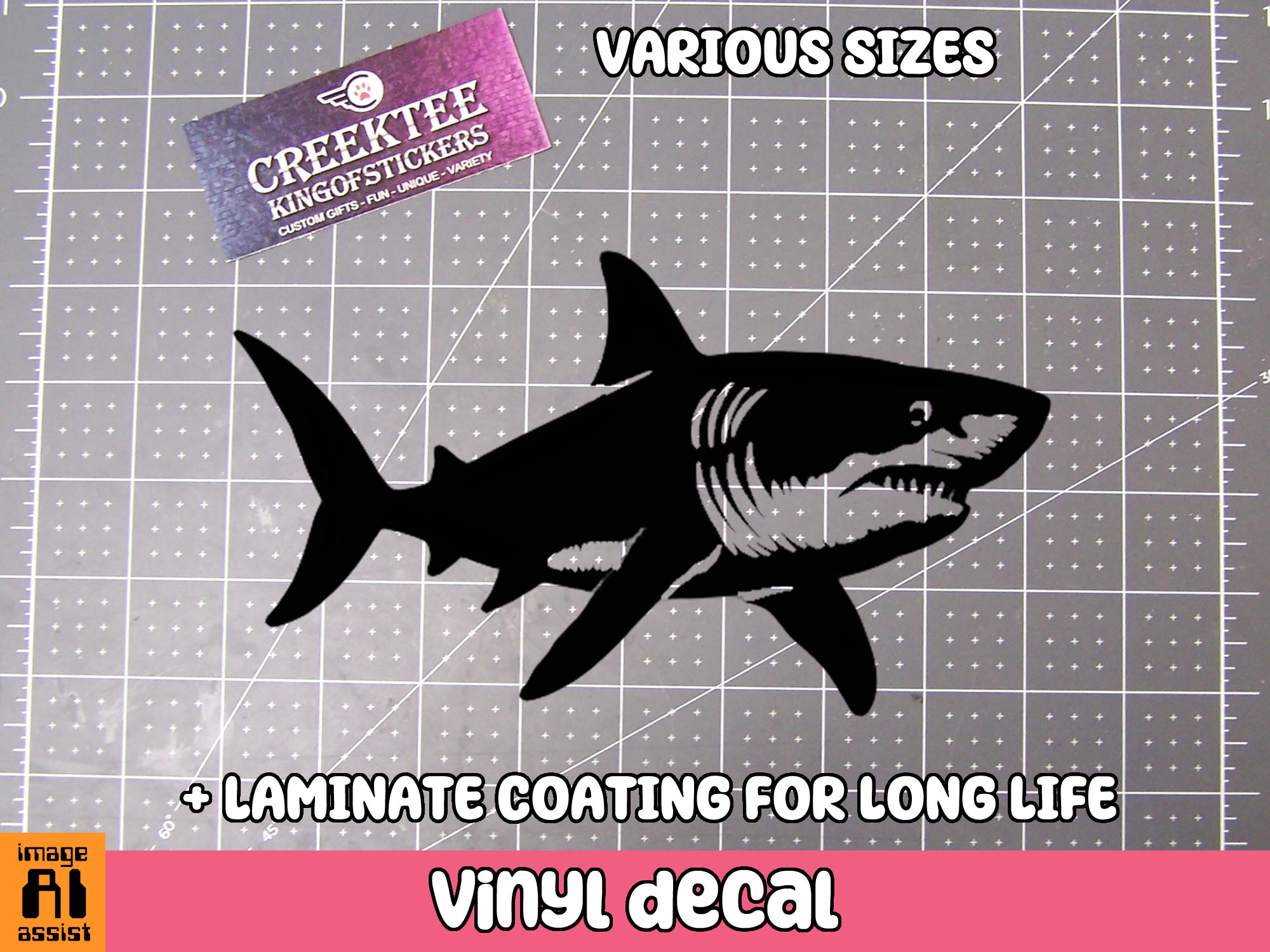 Shark Vinyl Decal In Various Colors  Chrome Colors and Various Sizes