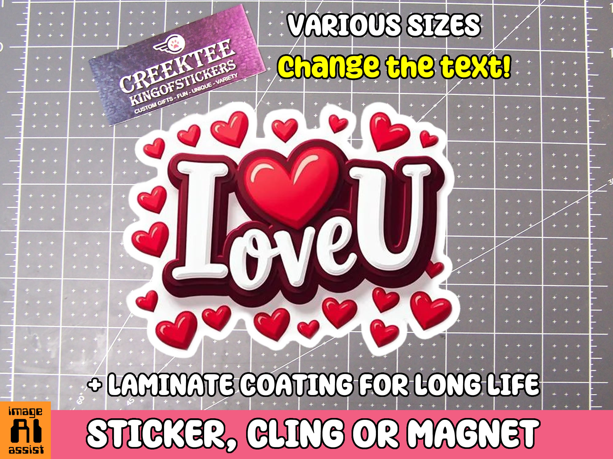 I Love You Die Cut Vinyl Sticker  Window Cling or Magnet with Laminate Coating in Various Sizes