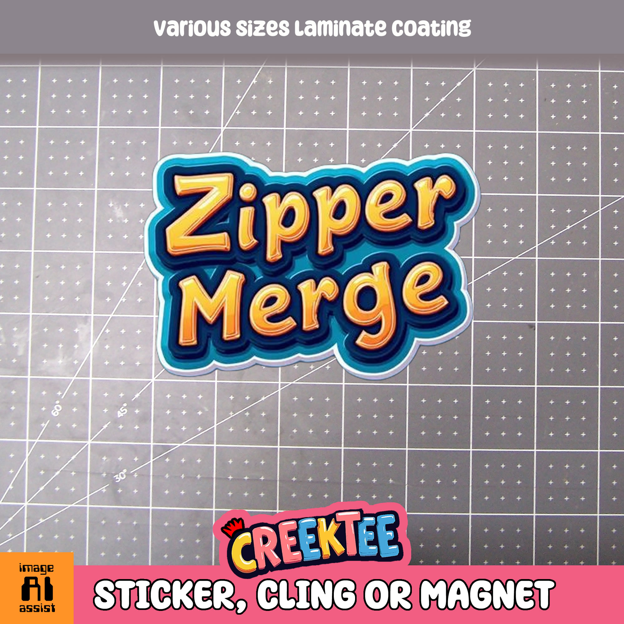 Zipper Merge Die Cut Vinyl Sticker  Window Cling or Magnet with Laminate Coating in Various Sizes