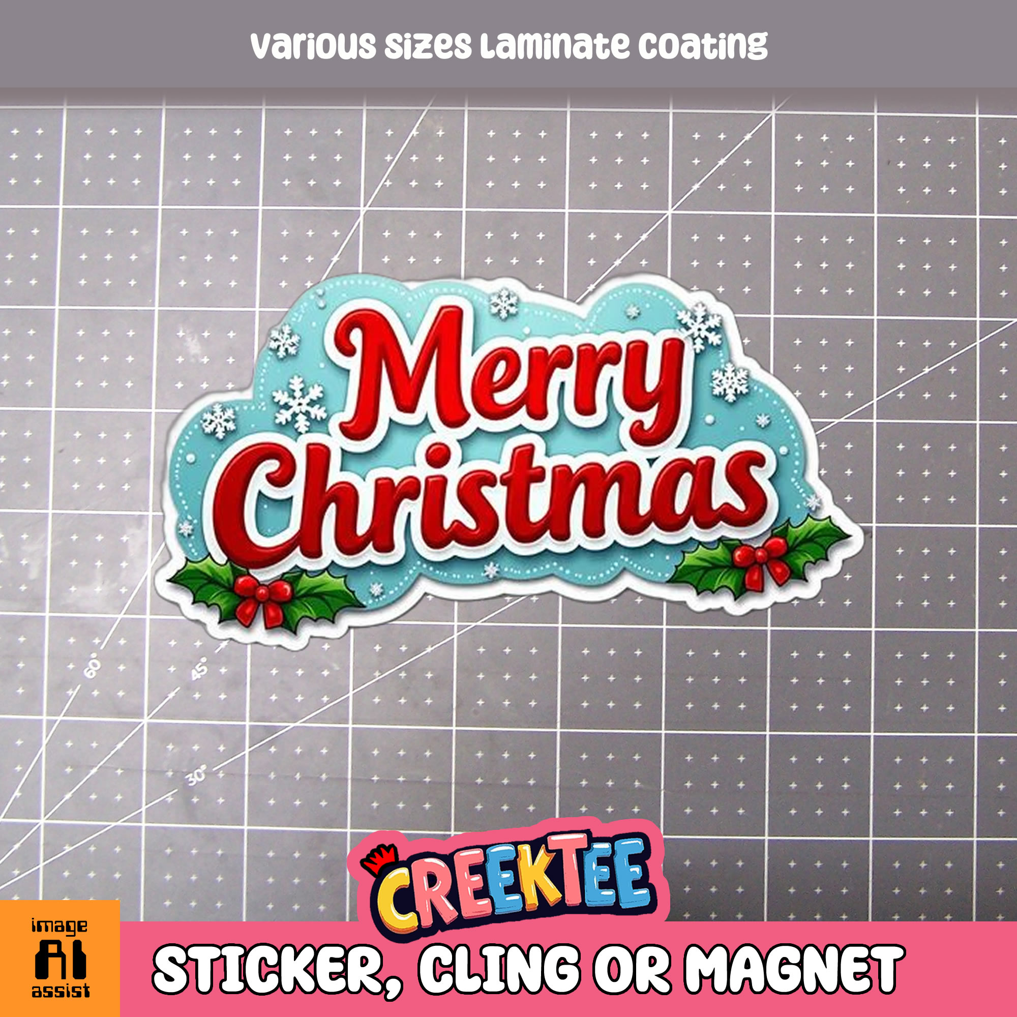 Merry Christmas Die Cut Vinyl Sticker  Window Cling or Magnet with Laminate Coating in Various Sizes