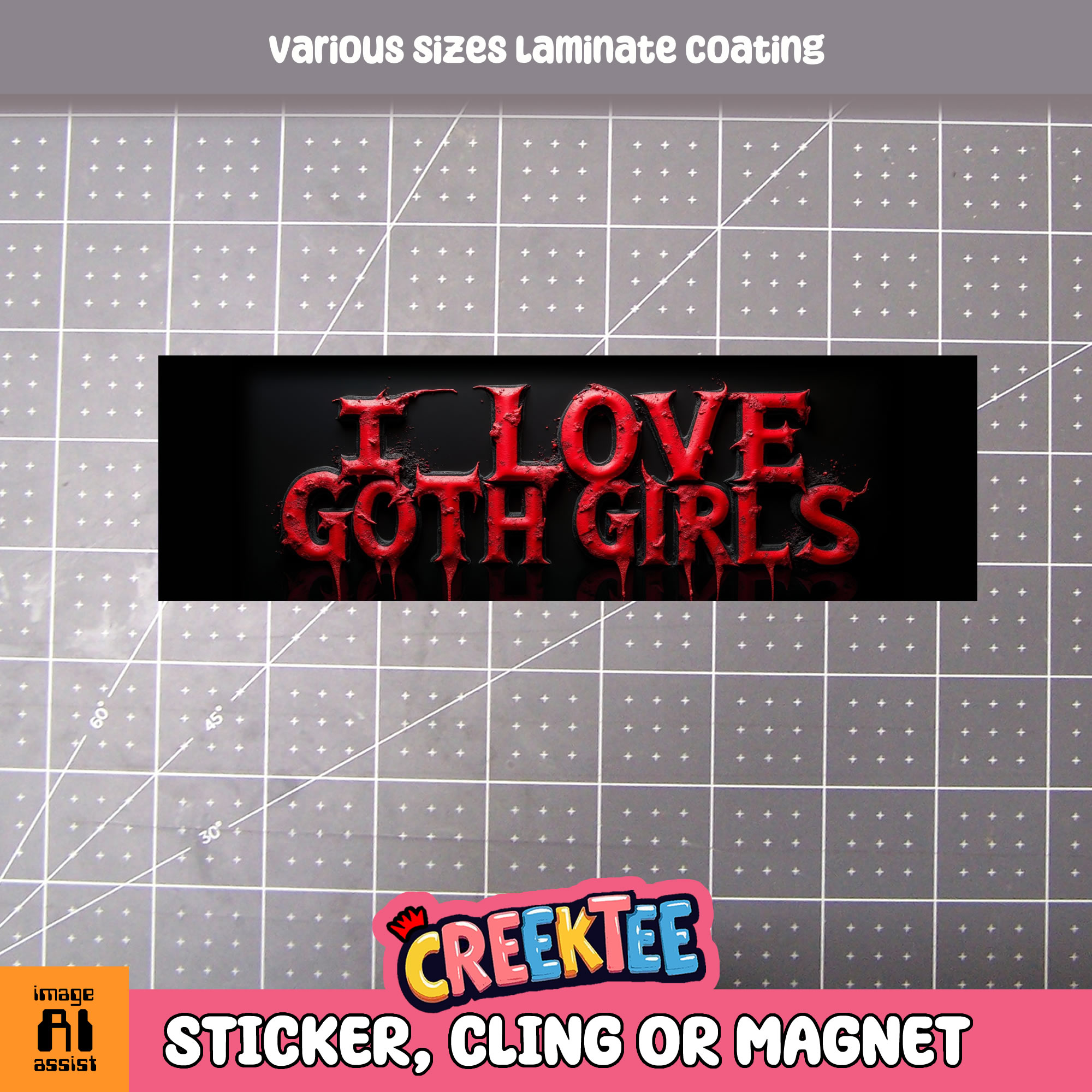 I Love Goth Girls Vinyl Bumper Sticker  Window Cling or Magnet in UV Laminate Coating and Various Sizes