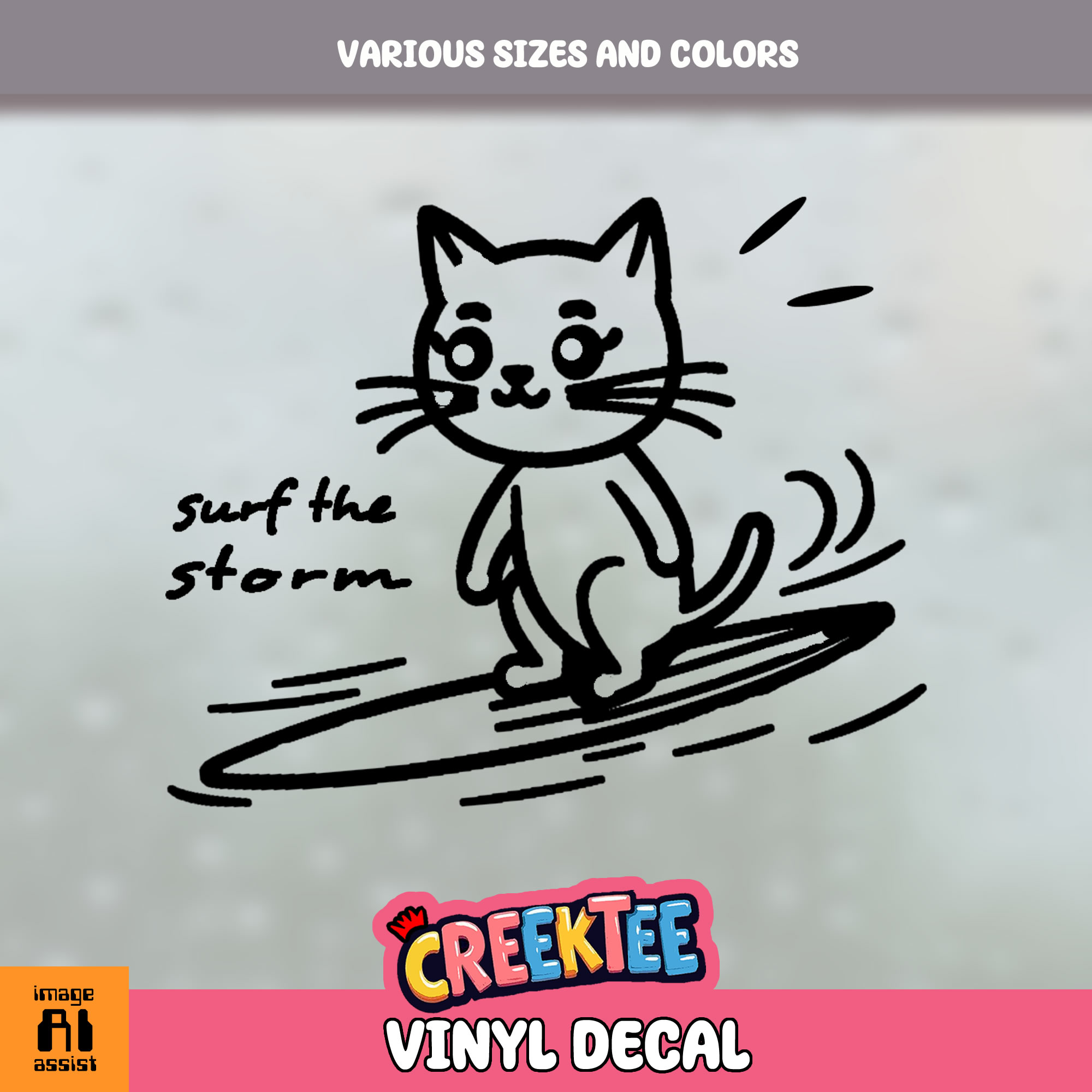 Cat Surf the Storm Vinyl Decal In Various Colors  Chrome Colors and Various Sizes