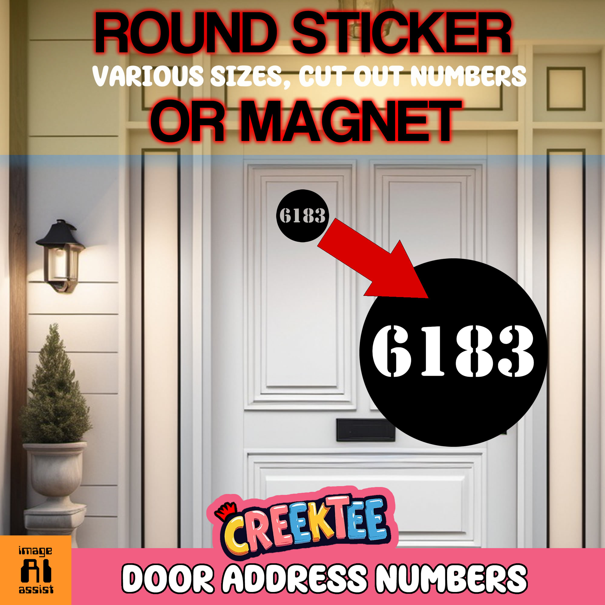Door Address Die Cut Vinyl Sticker  Window Cling or Magnet with Laminate Coating in Various Sizes