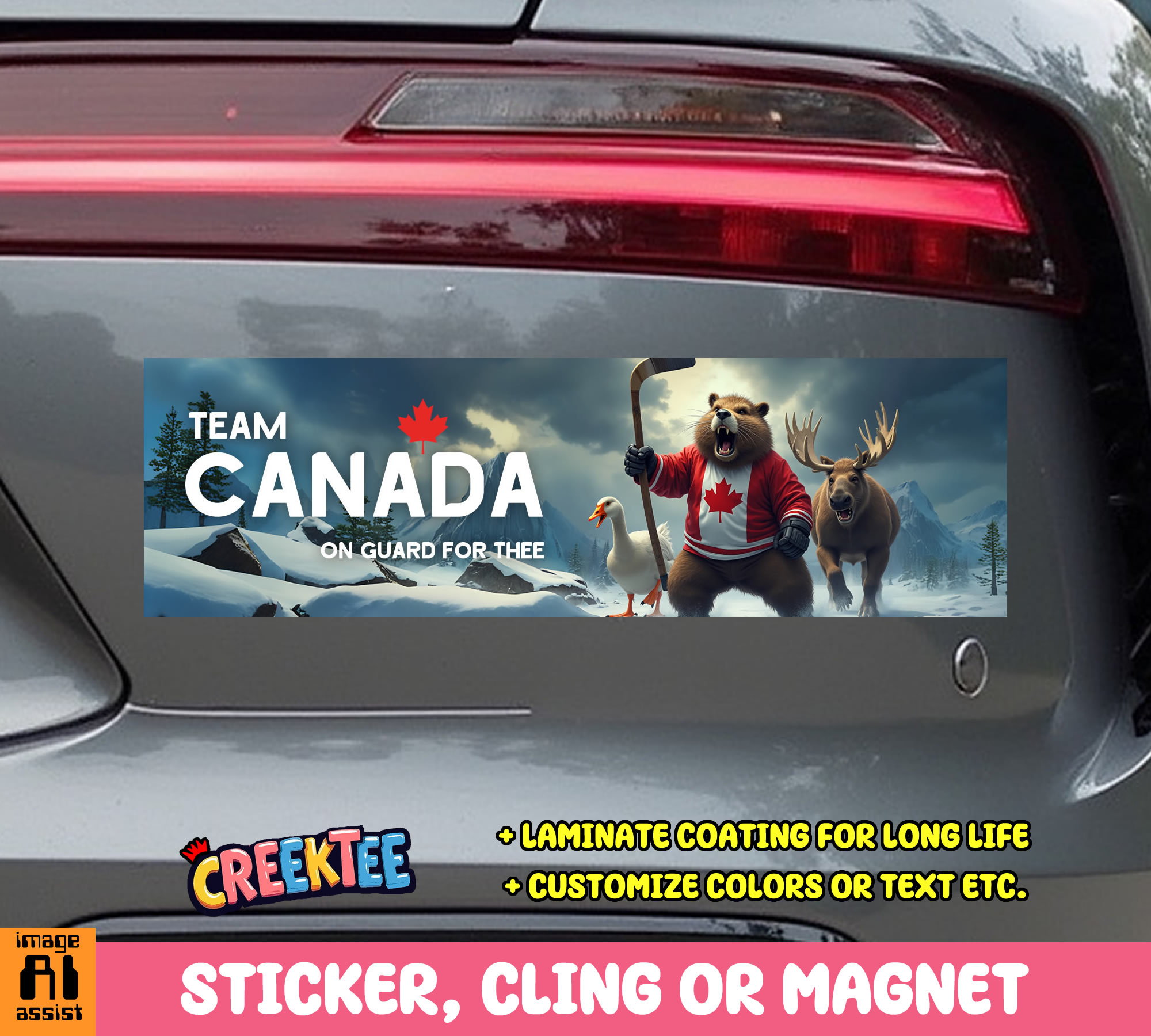 Team Canada on Guard for Thee Vinyl Bumper Sticker  Window Cling or Magnet in UV Laminate Coating and Various Sizes