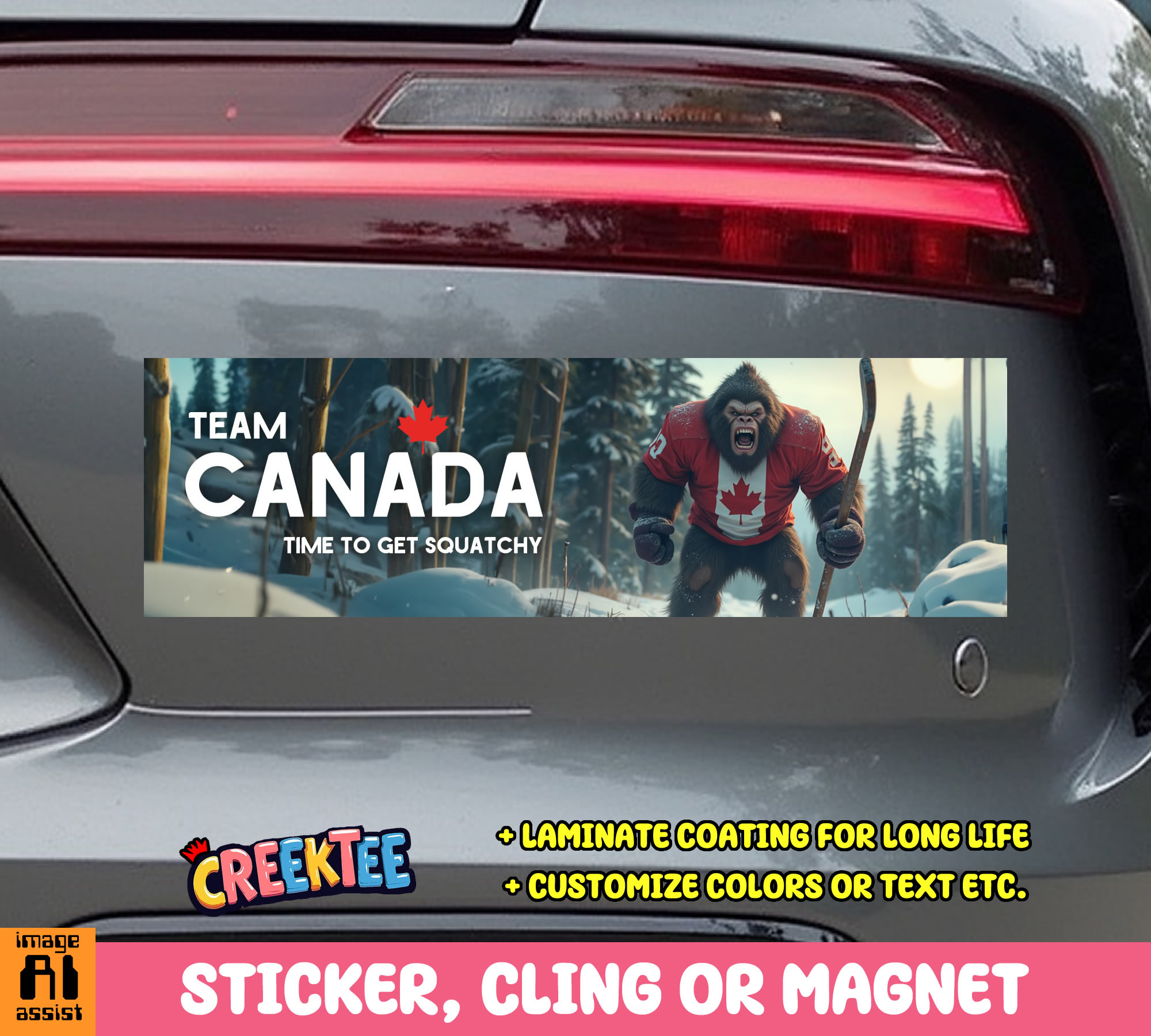 Team Canada on Guard for Thee Vinyl Bumper Sticker  Window Cling or Magnet in UV Laminate Coating and Various Sizes
