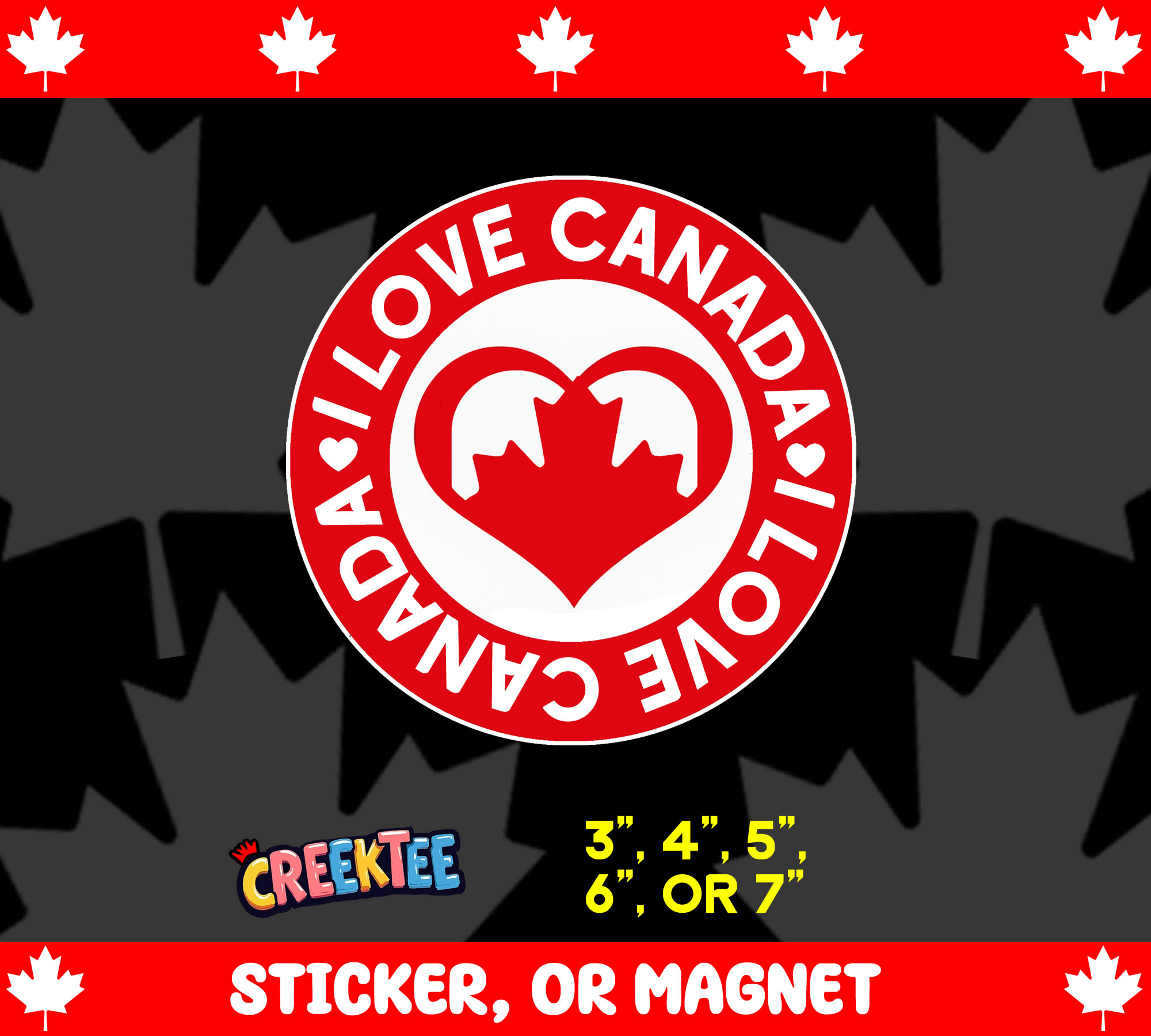 I Love Canada Die Cut Vinyl Sticker  Window Cling or Magnet with Laminate Coating in Various Sizes