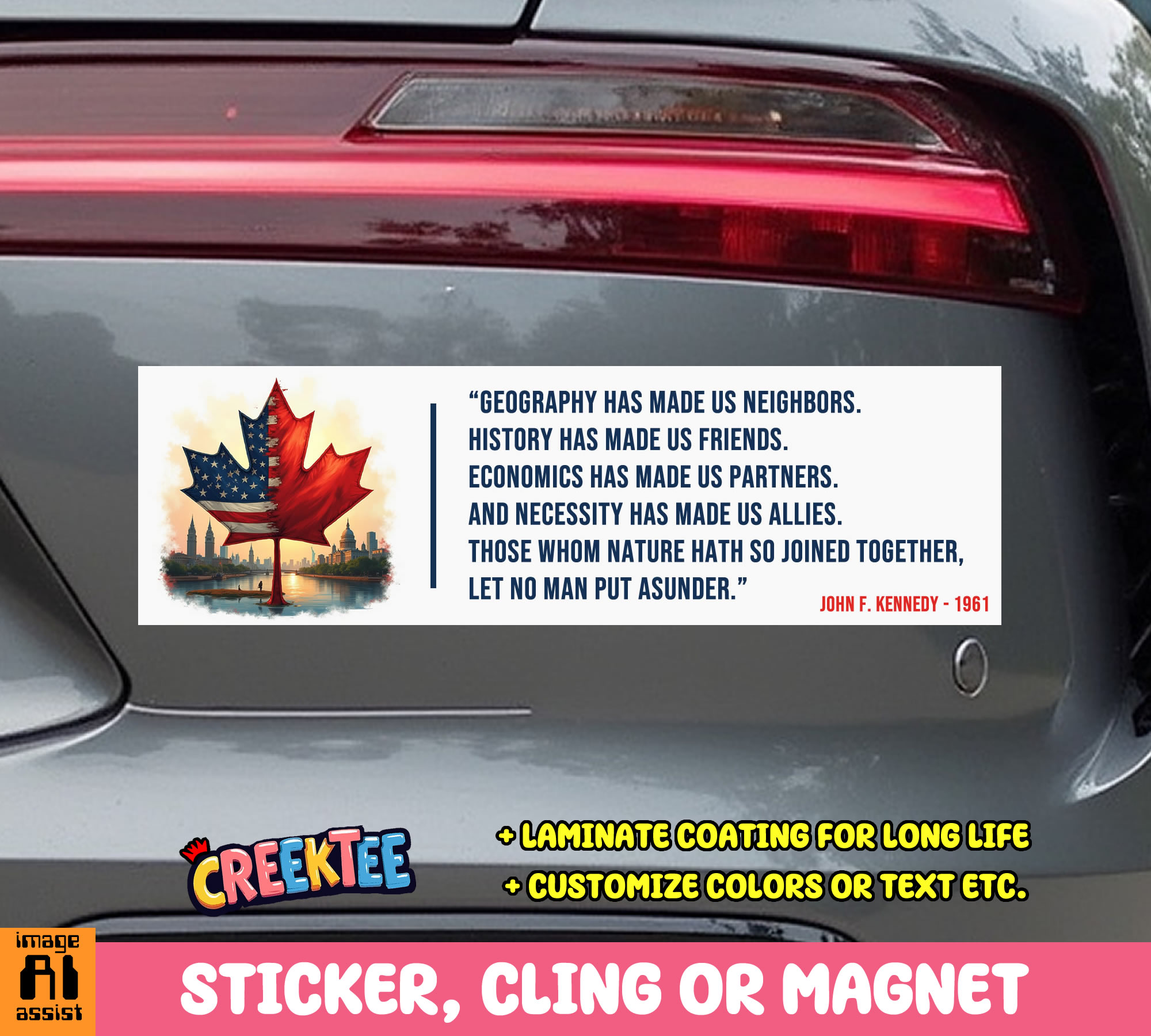 Canada Bumper Sticker Vinyl Bumper Sticker  Window Cling or Magnet in UV Laminate Coating and Various Sizes