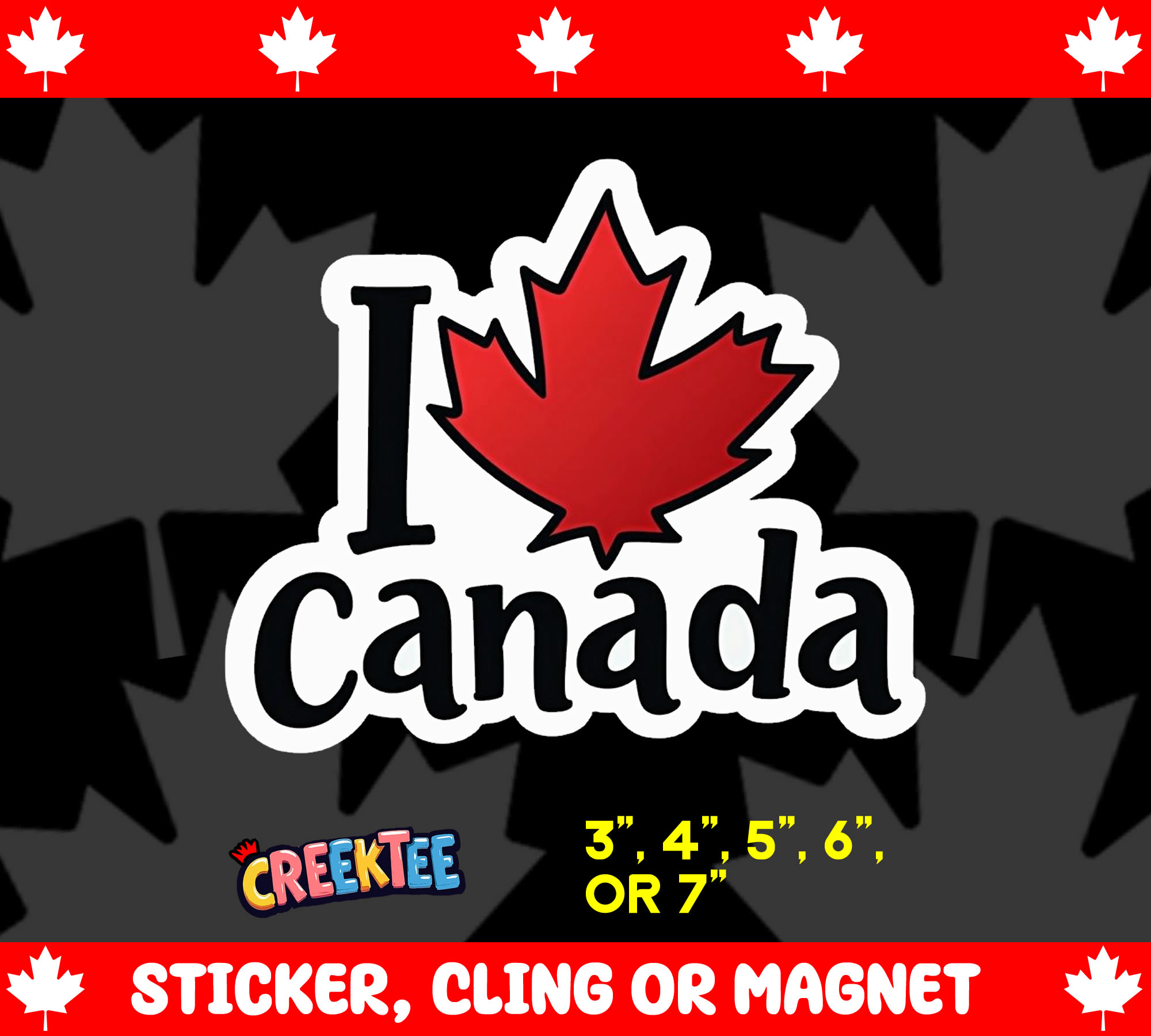 I Love Canada Die Cut Vinyl Sticker  Window Cling or Magnet with Laminate Coating in Various Sizes