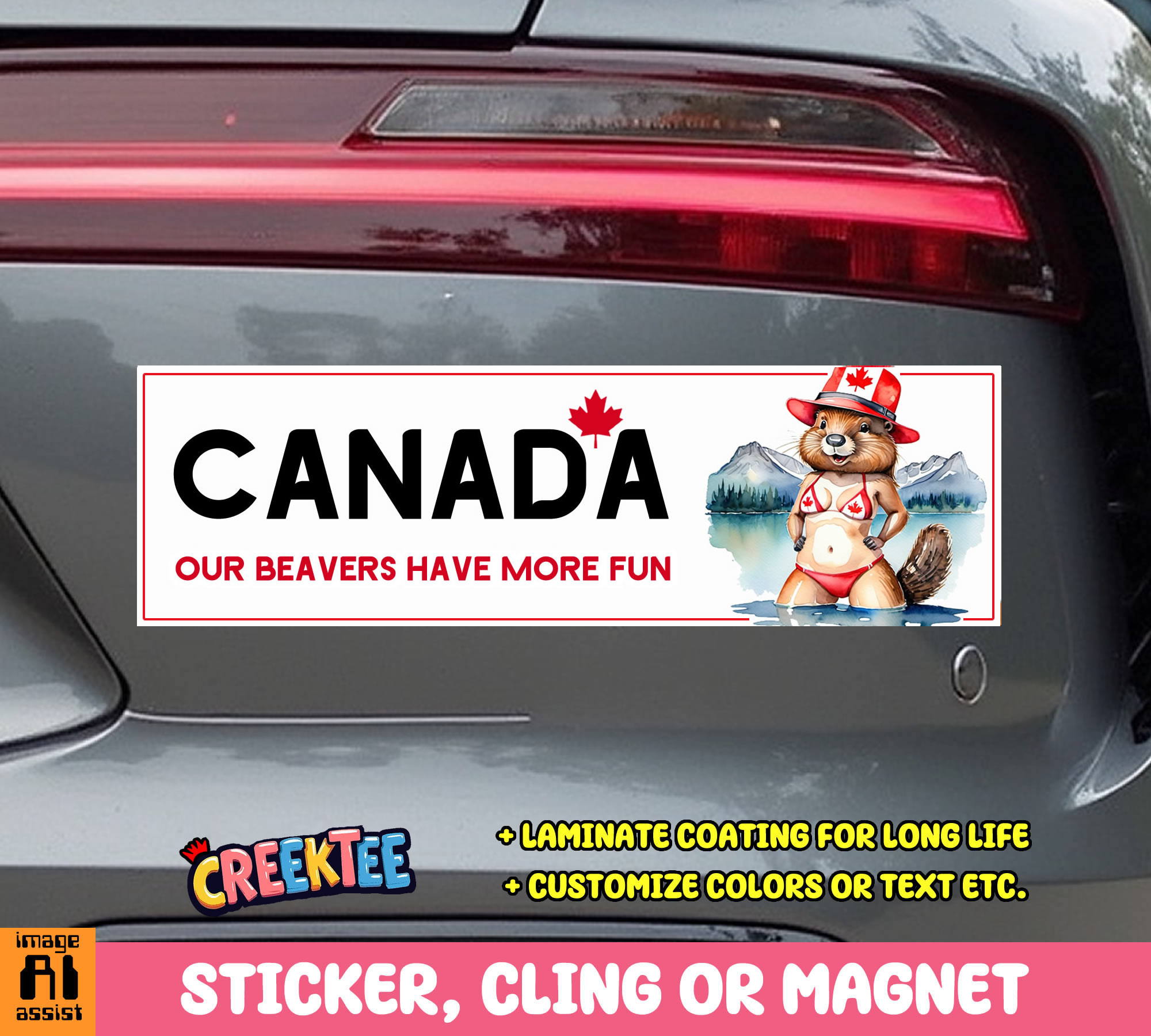 Canada Our Beavers have More Fun Vinyl Bumper Sticker  Window Cling or Magnet in UV Laminate Coating and Various Sizes