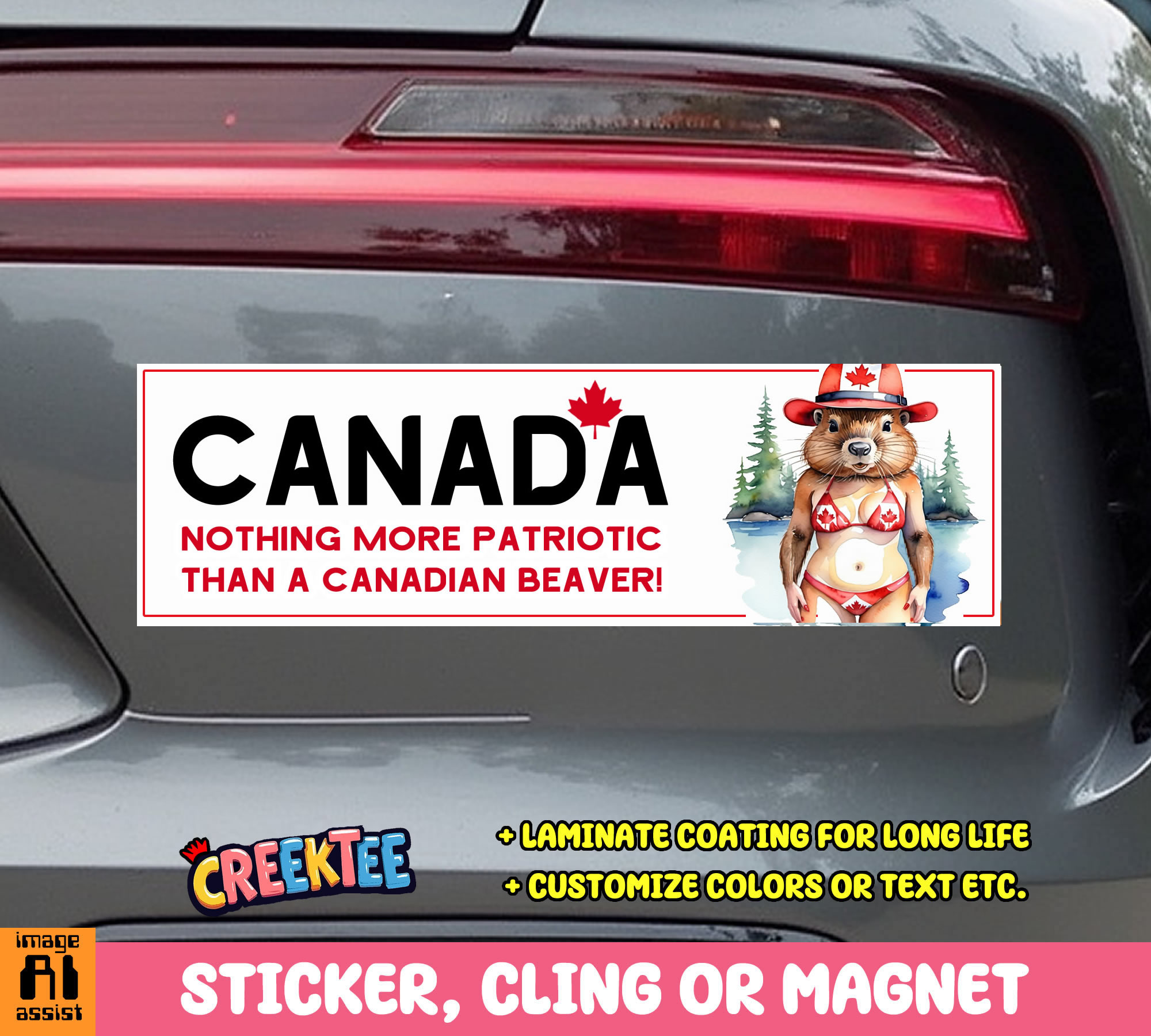 Canada  Nothing more Patriotic than A Canadian Beaver Vinyl Bumper Sticker  Window Cling or Magnet in UV Laminate Coating and Various Sizes