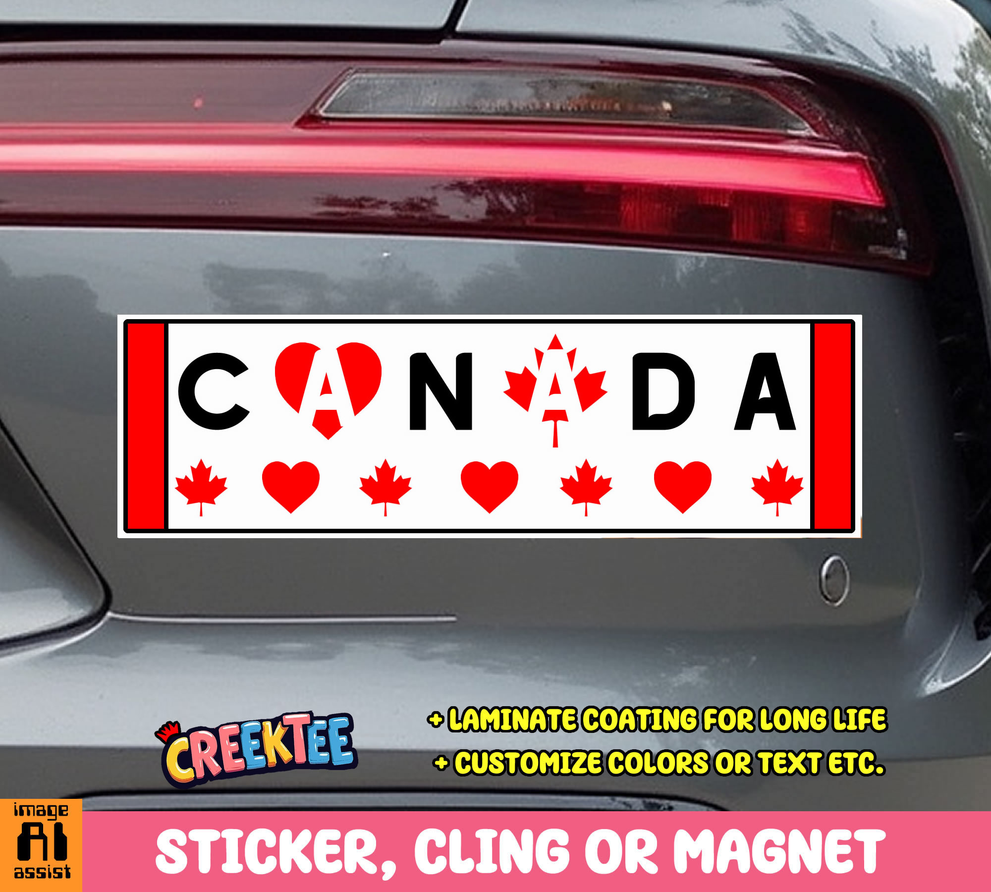 Canada Vinyl Bumper Sticker  Window Cling or Magnet in UV Laminate Coating and Various Sizes