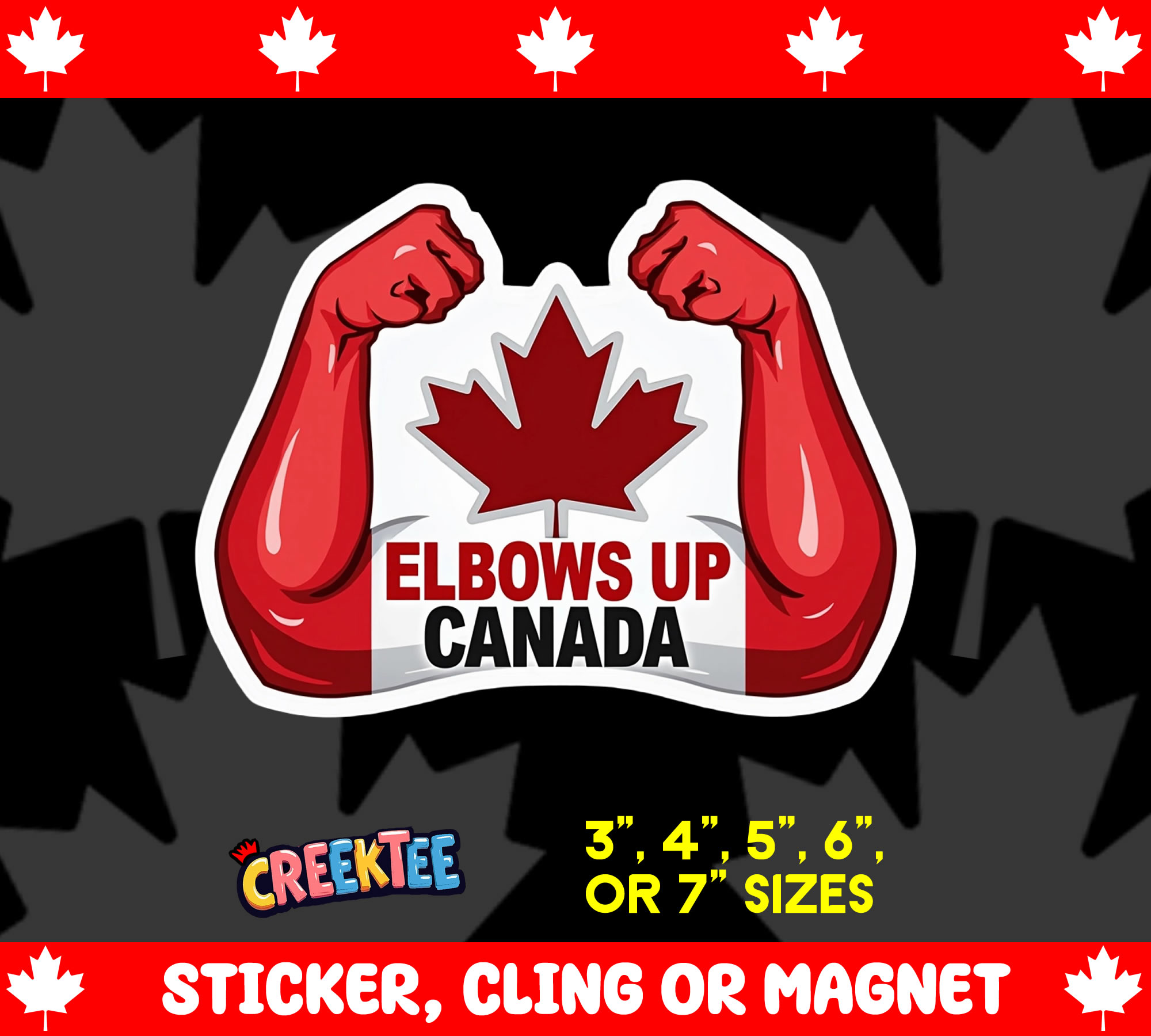 Elbows Up Canada Die Cut Vinyl Sticker  Window Cling or Magnet with Laminate Coating in Various Sizes