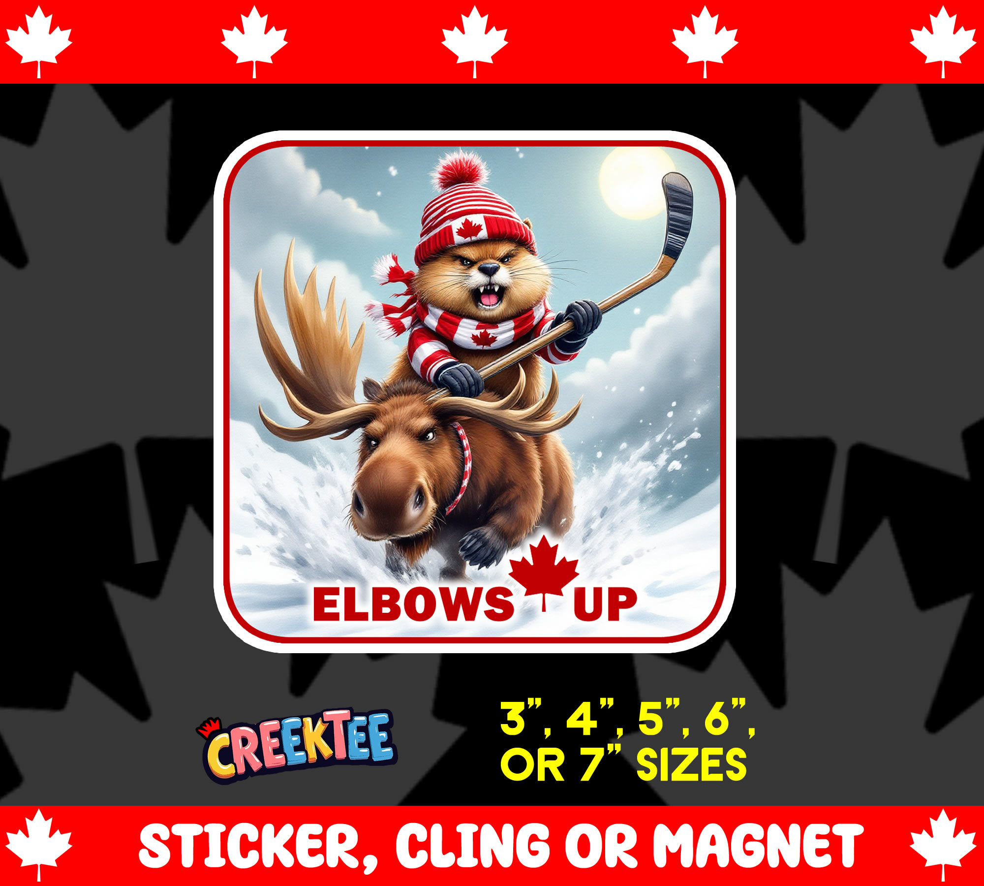 Elbows Up Canada Vinyl Sticker  Window Cling or Magnet with Laminate Coating in Various Sizes