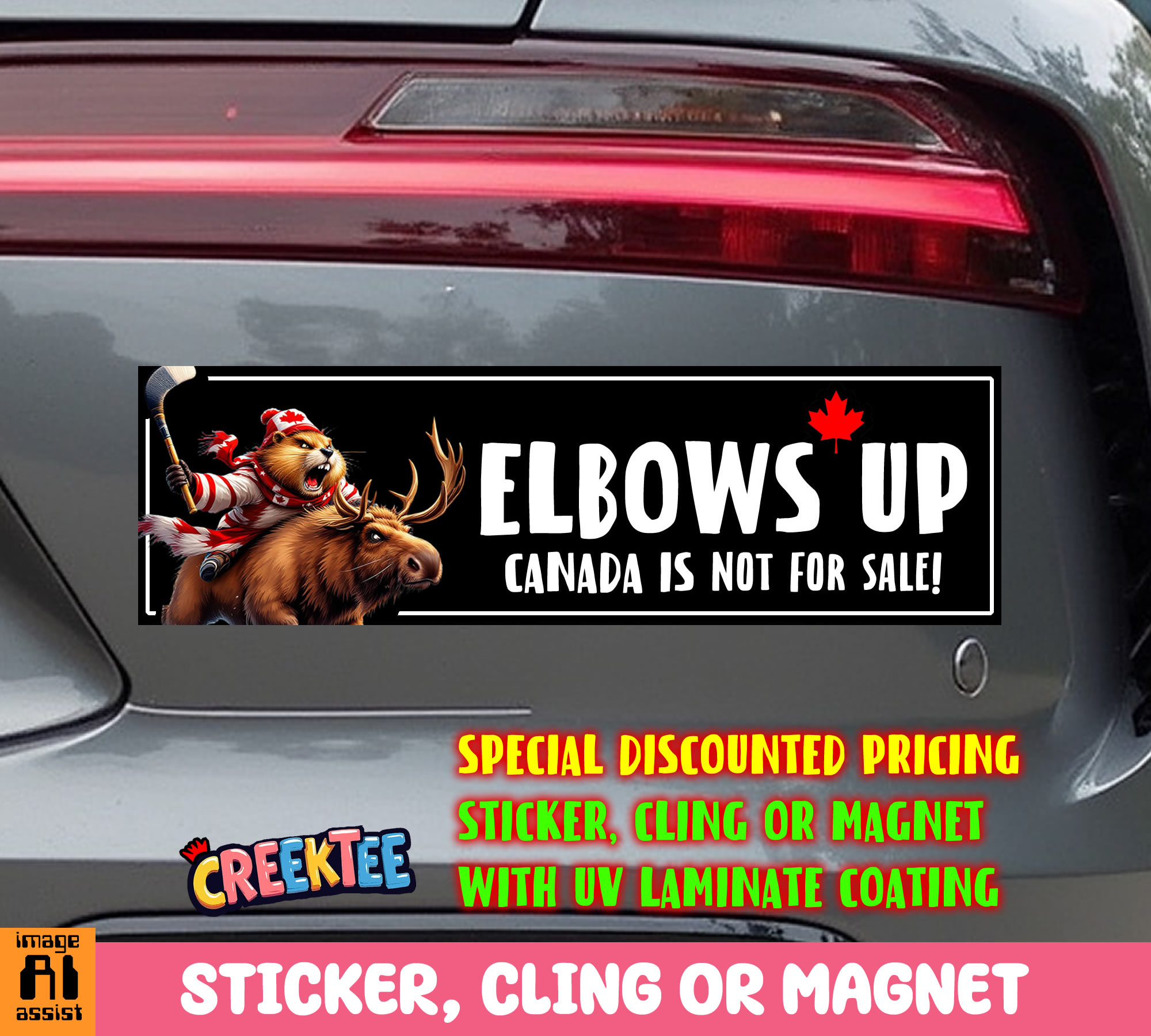 Elbows Up  Canada is Not for Sale  Vinyl Bumper Sticker  Window Cling or Magnet in UV Laminate Coating and Various Sizes