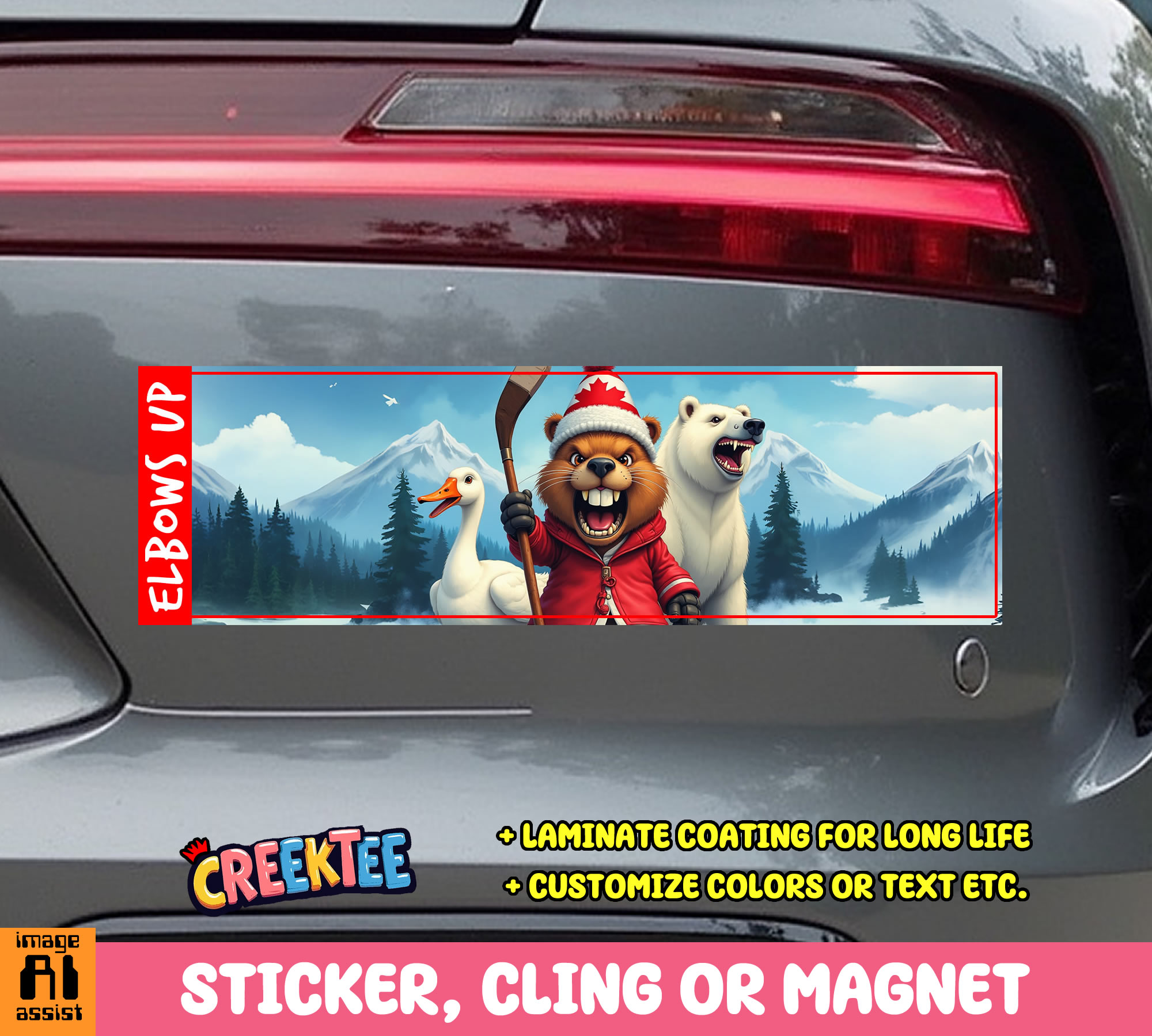 Elbows Up Vinyl Bumper Sticker  Window Cling or Magnet in UV Laminate Coating and Various Sizes
