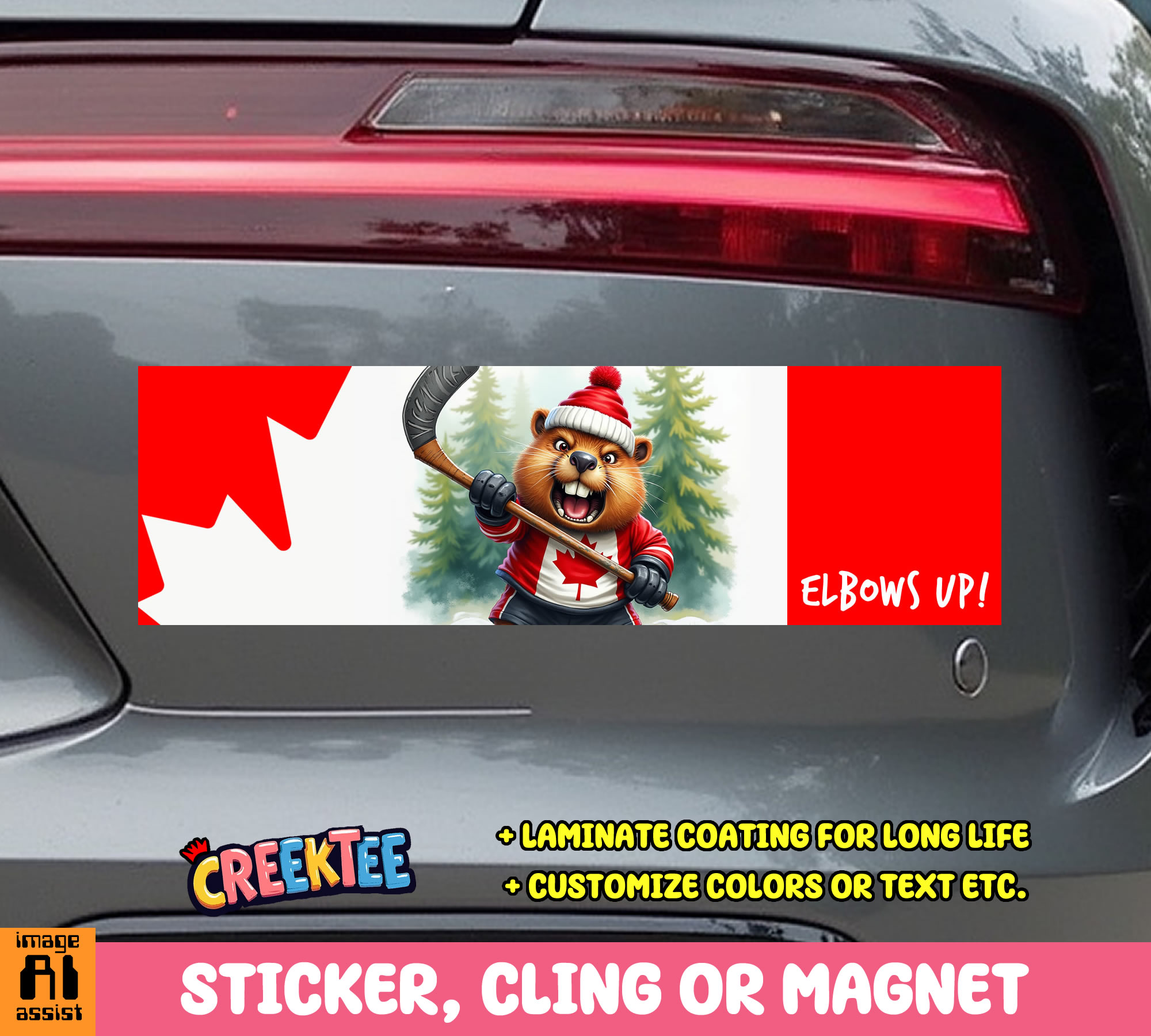 Elbows Up Canada Vinyl Bumper Sticker  Window Cling or Magnet in UV Laminate Coating and Various Sizes