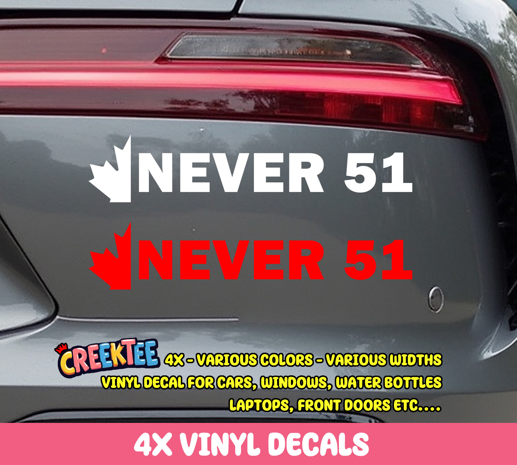 Canada  Never 51 Die Cut Vinyl Sticker  Window Cling or Magnet with Laminate Coating in Various Sizes