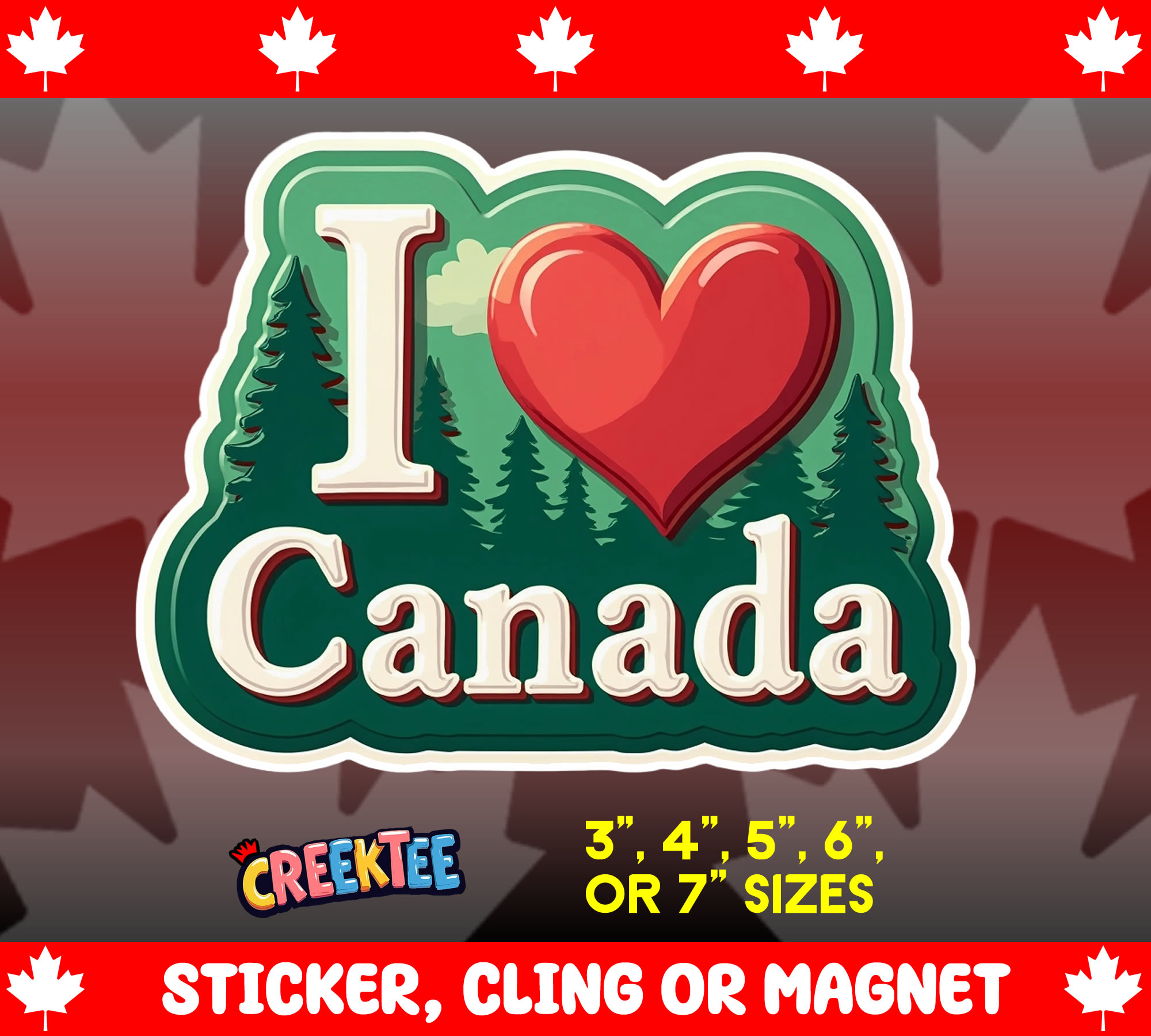 I heart Canada Die Cut Vinyl Sticker  Window Cling or Magnet with Laminate Coating in Various Sizes