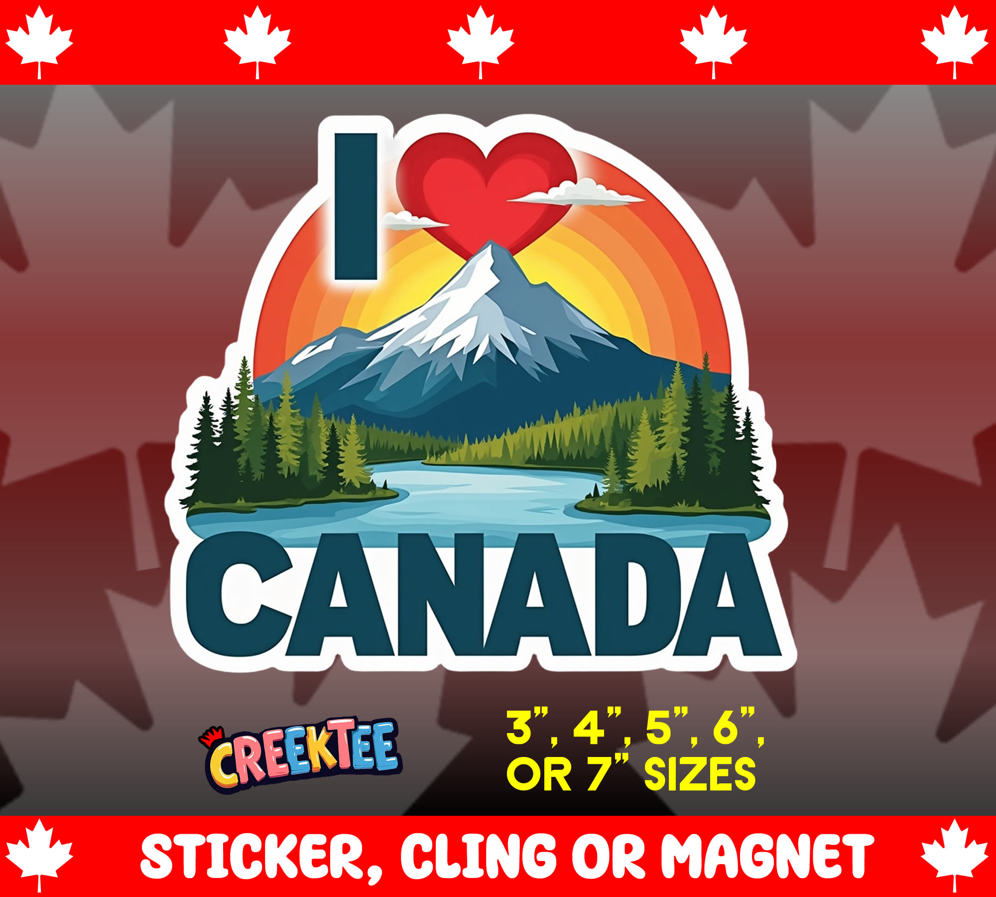 I heart Canada Die Cut Vinyl Sticker  Window Cling or Magnet with Laminate Coating in Various Sizes