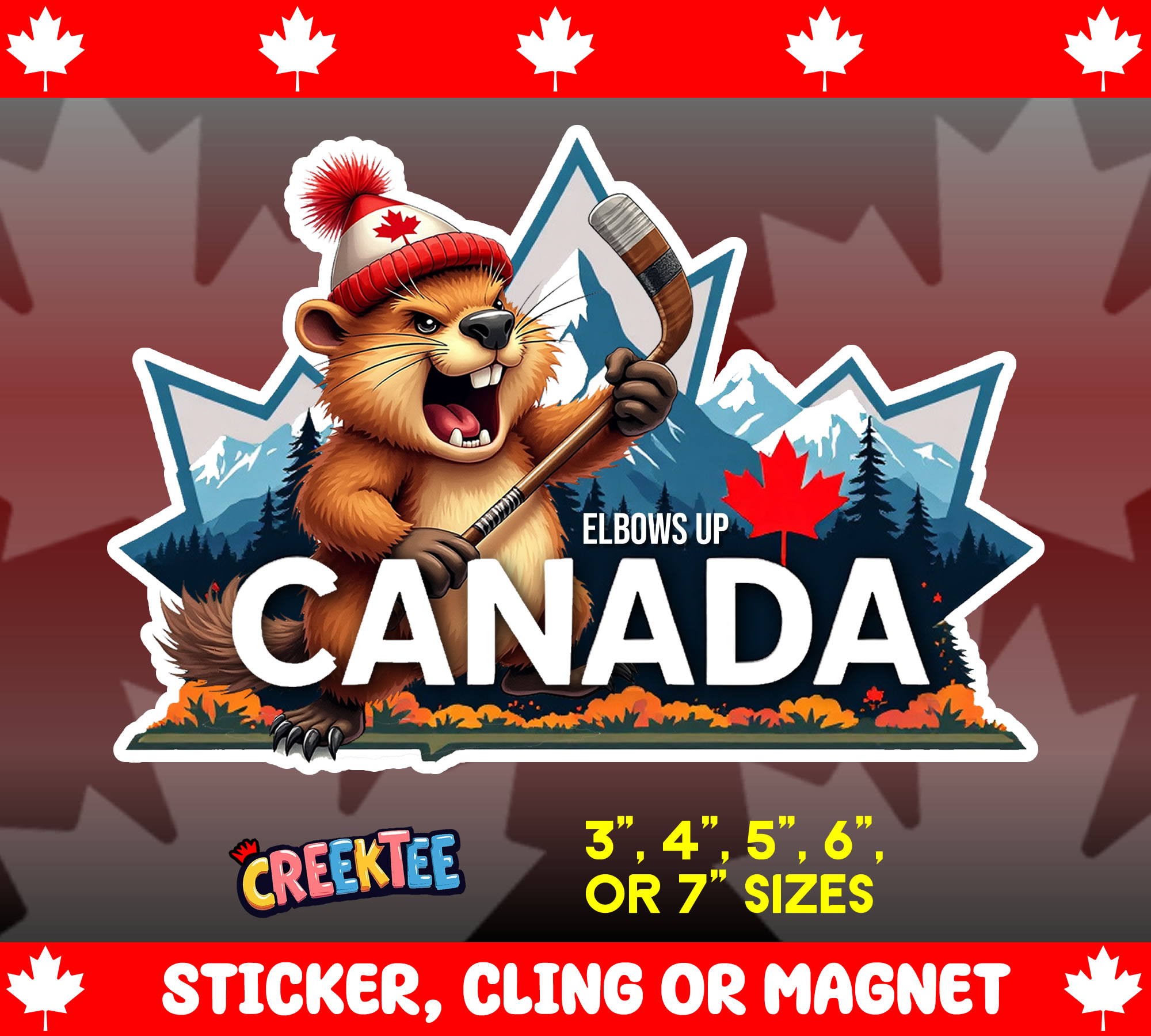 Elbows Up Canada Die Cut Vinyl Sticker  Window Cling or Magnet with Laminate Coating in Various Sizes
