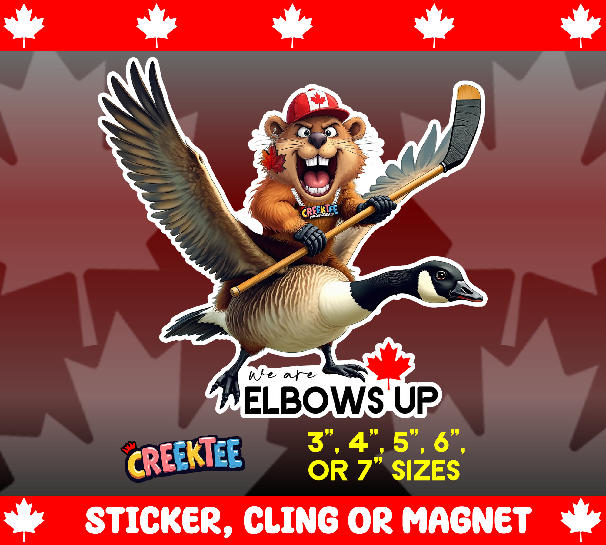 Elbows Up Die Cut Vinyl Sticker  Window Cling or Magnet with Laminate Coating in Various Sizes