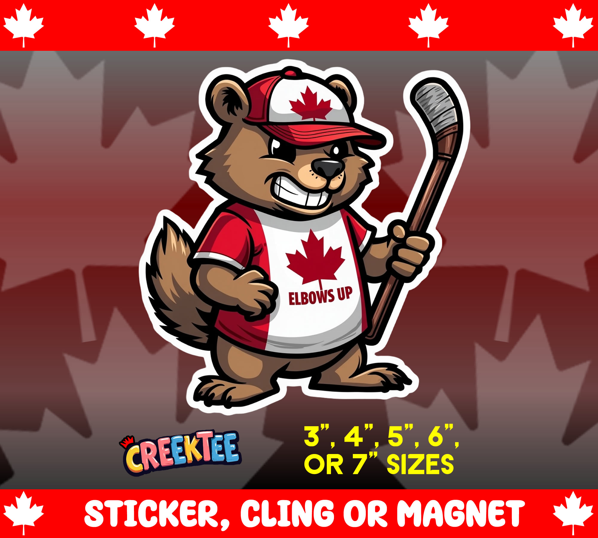 Elbows Up Canada Die Cut Vinyl Sticker  Window Cling or Magnet with Laminate Coating in Various Sizes