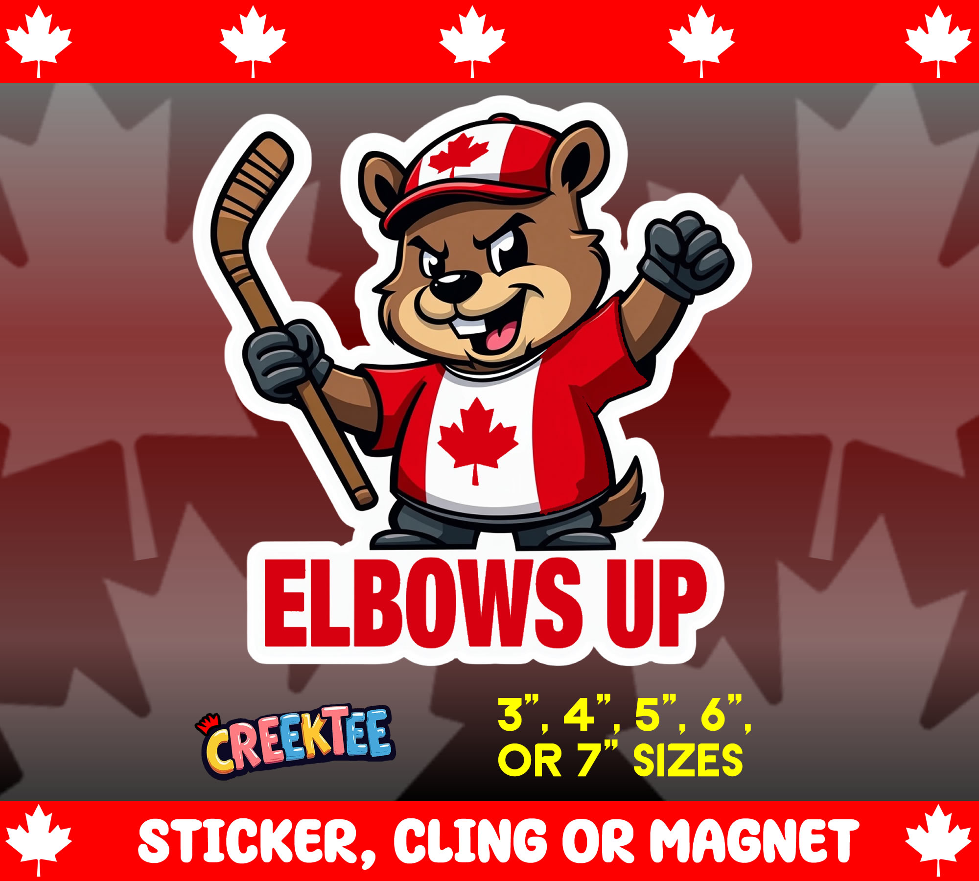 Elbows Up Canada Die Cut Vinyl Sticker  Window Cling or Magnet with Laminate Coating in Various Sizes