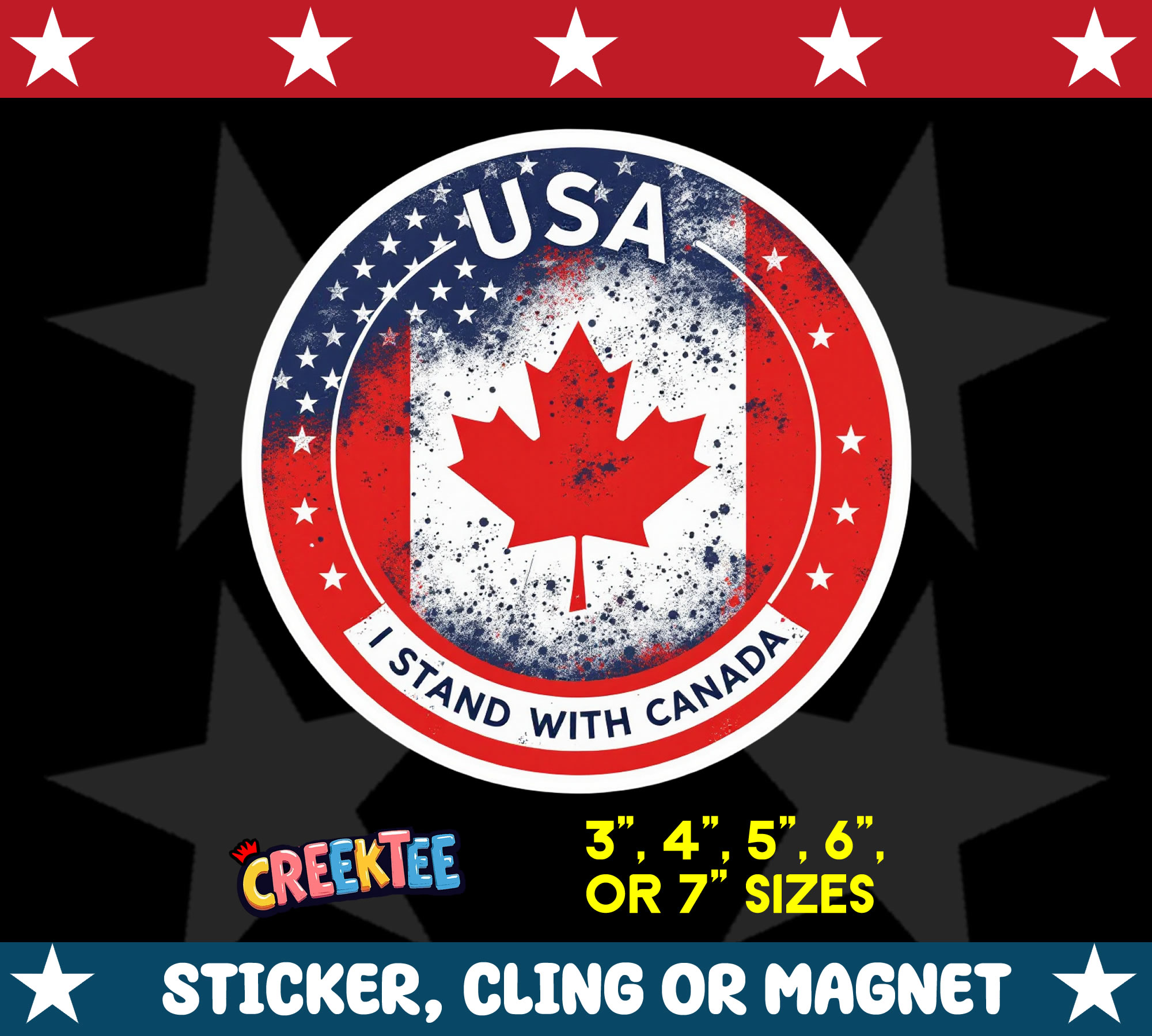 I Stand with Canada Die Cut Vinyl Sticker  Window Cling or Magnet with Laminate Coating in Various Sizes