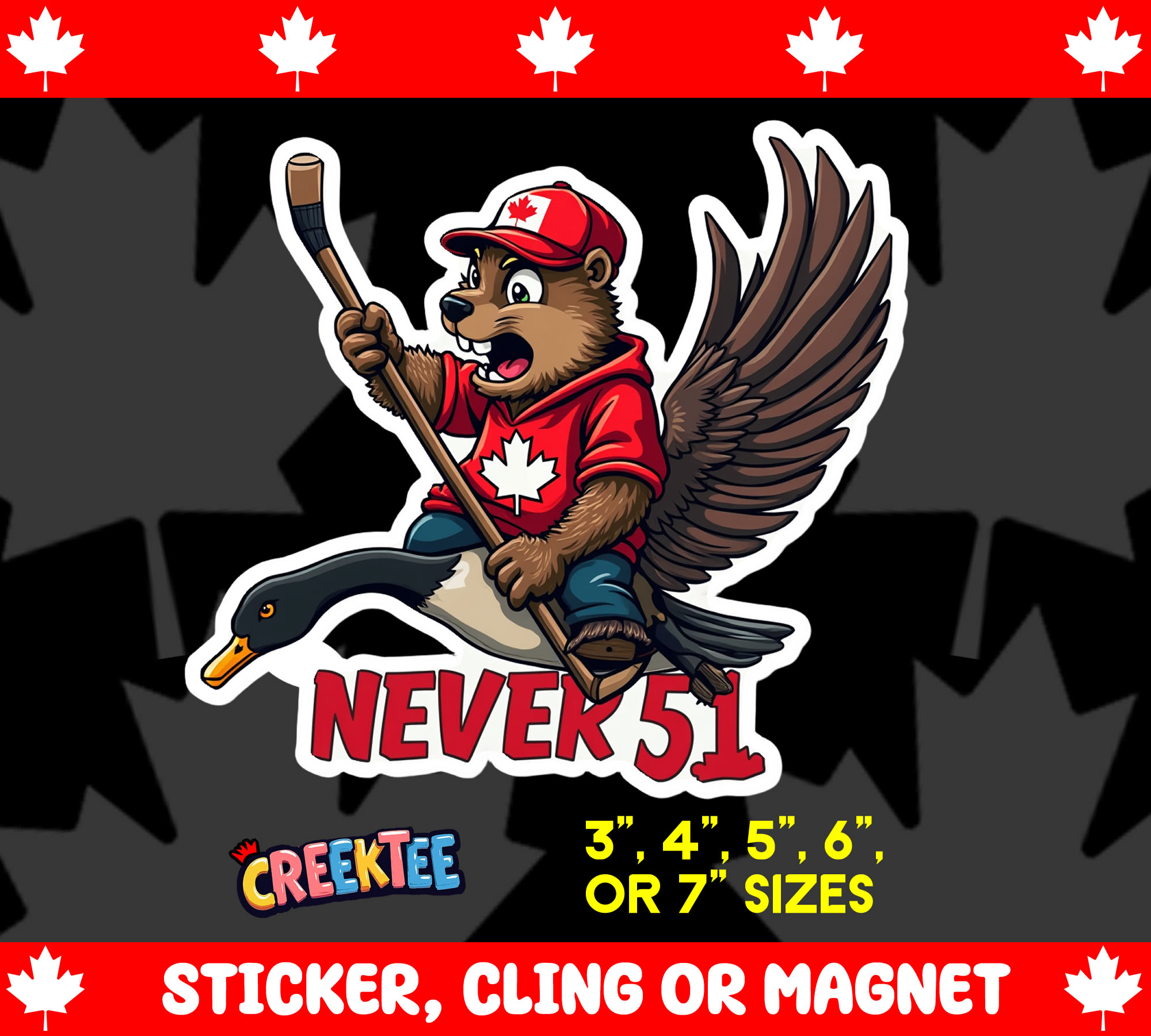 Canada Never 51 Die Cut Vinyl Sticker  Window Cling or Magnet with Laminate Coating in Various Sizes