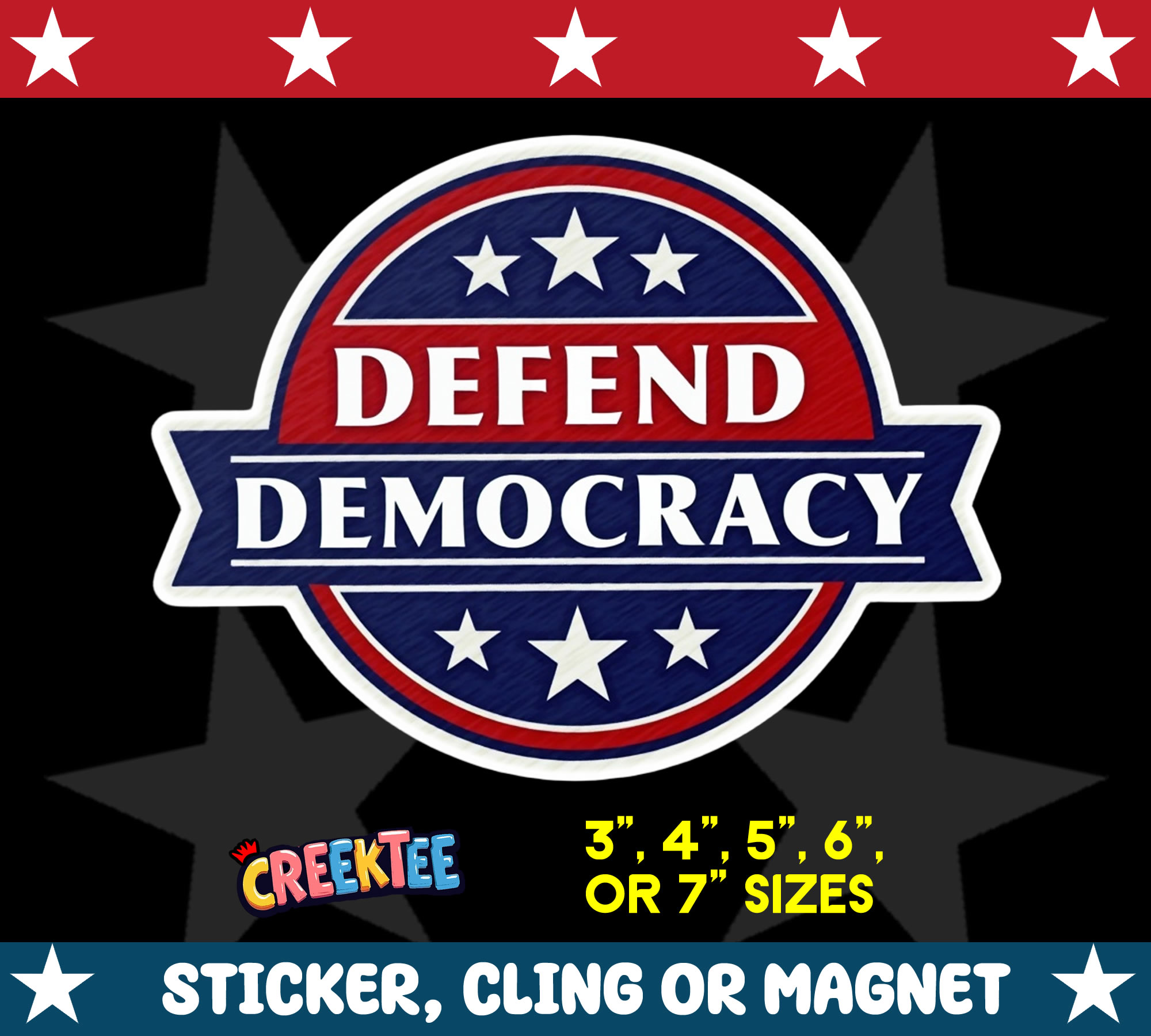 Defend Democracy Die Cut Vinyl Sticker  Window Cling or Magnet with Laminate Coating in Various Sizes
