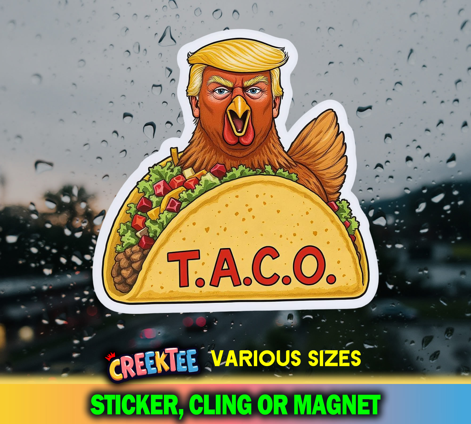 Chicken Taco Die Cut Vinyl Sticker  Window Cling or Magnet with Laminate Coating in Various Sizes