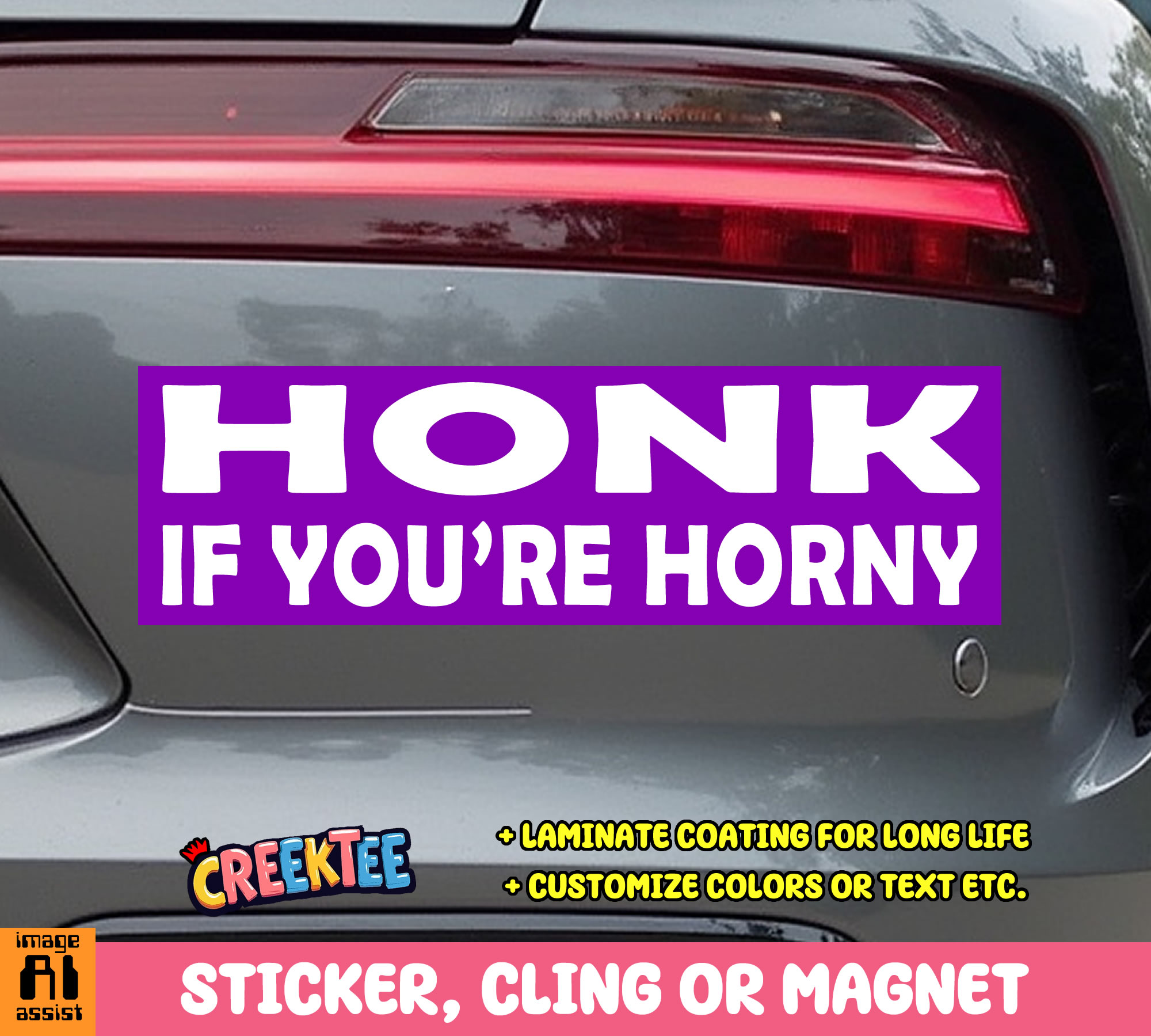 honk if you re horny Vinyl Bumper Sticker  Window Cling or Magnet in UV Laminate Coating and Various Sizes