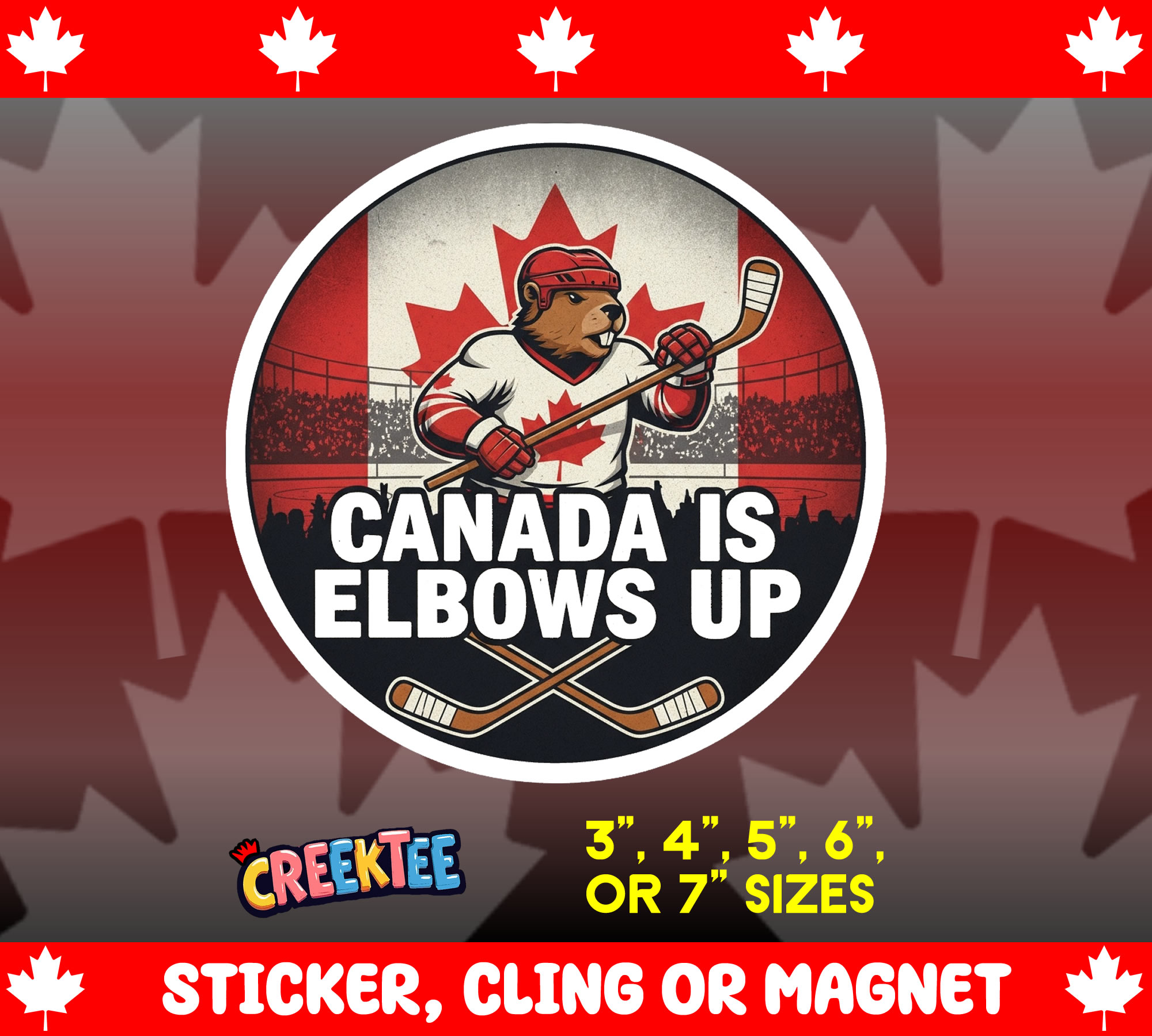 Canada Is elbows up Vinyl Sticker  Window Cling or Magnet with Laminate Coating in Various Sizes
