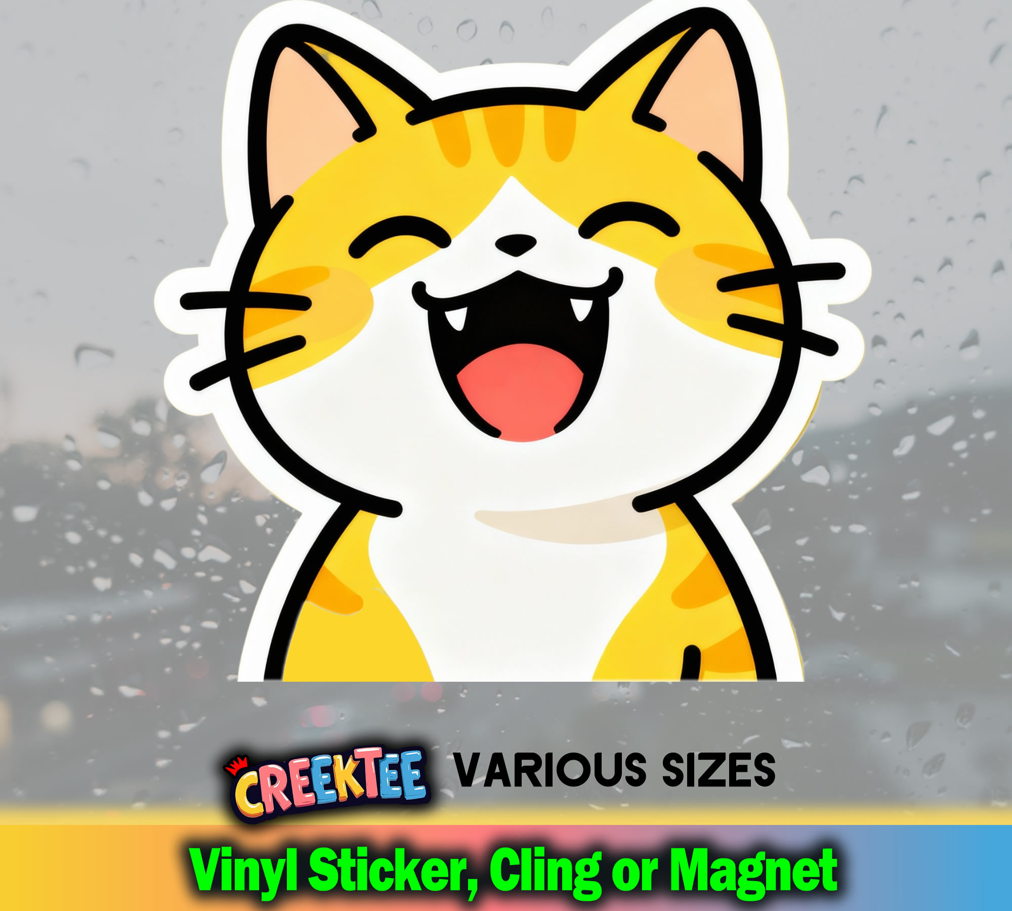 Cute Cat Die Cut Vinyl Sticker  Window Cling or Magnet with Laminate Coating in Various Sizes