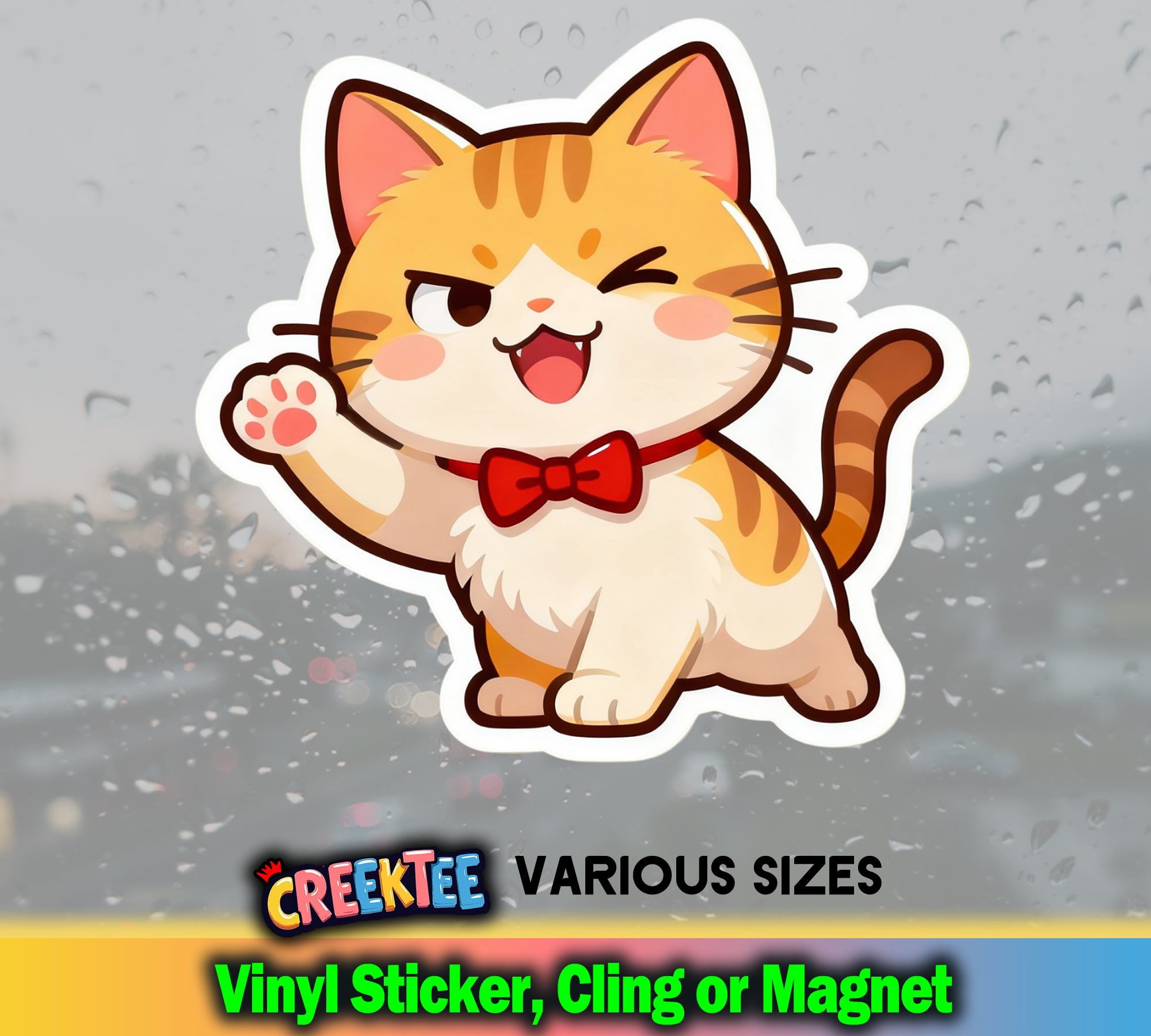 Cute Cat Die Cut Vinyl Sticker  Window Cling or Magnet with Laminate Coating in Various Sizes