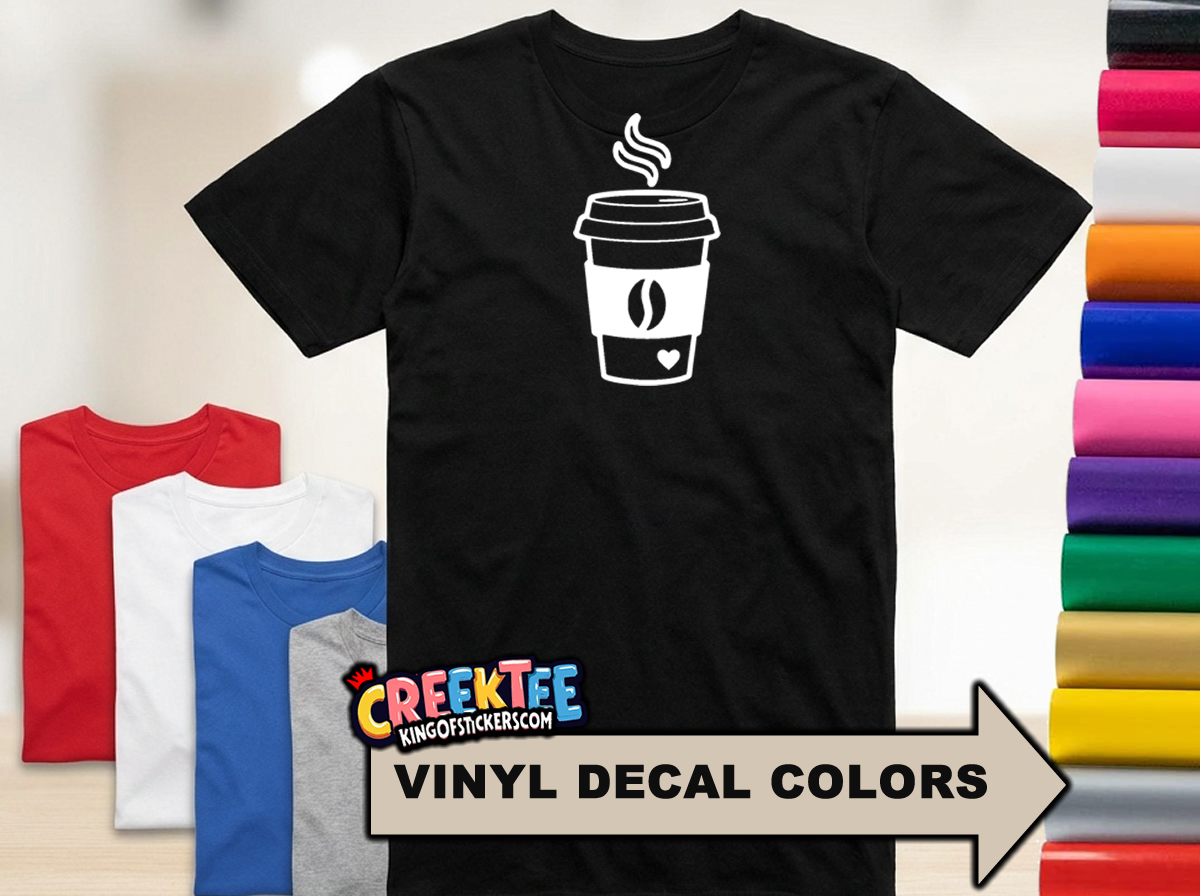 Coffee HTV Vinyl Print T-Shirt in Assorted Sizes and Colors 