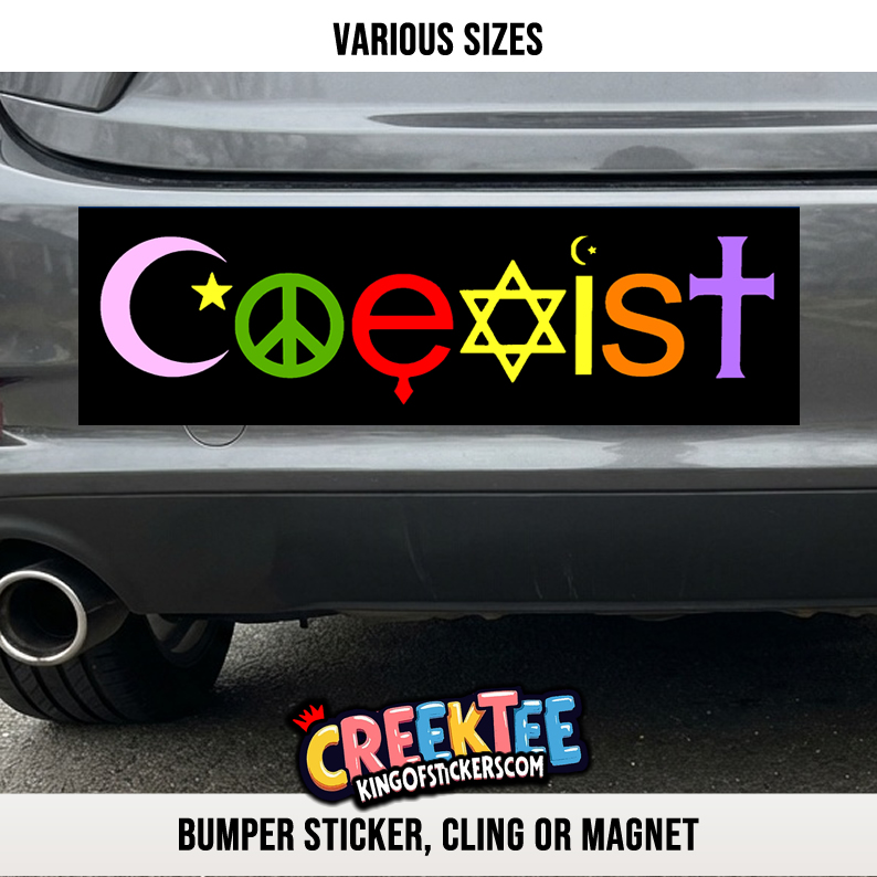Coexist Vinyl Bumper Sticker  Window Cling or Bumper Sticker Magnet in UV Laminate Coating