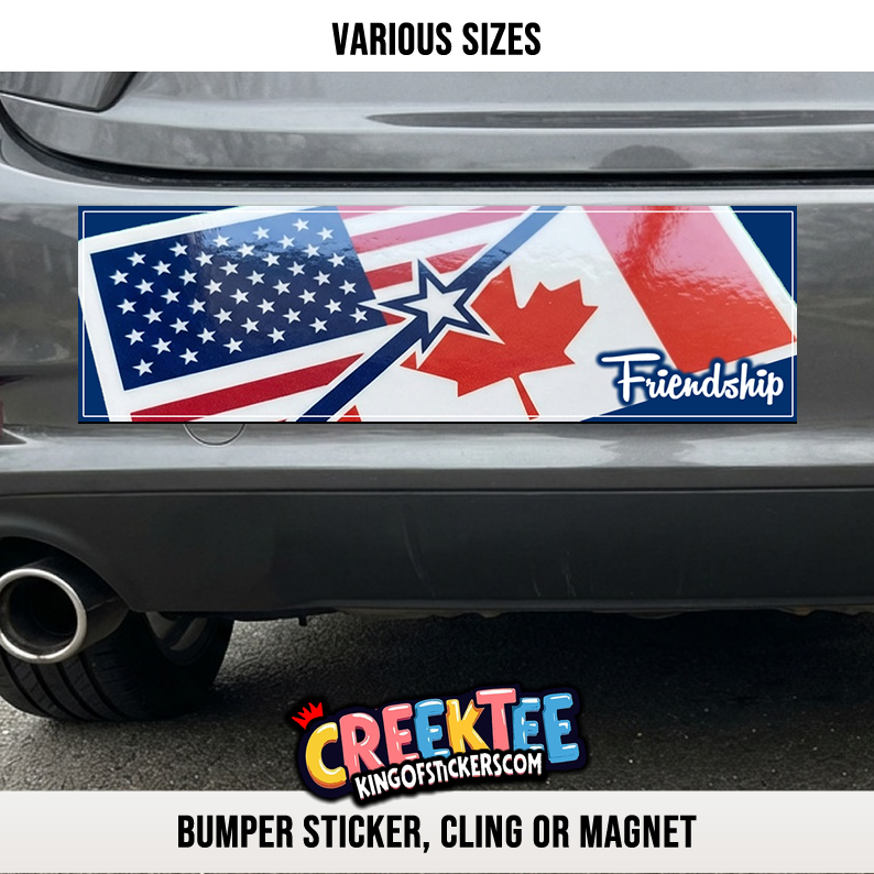 Friendship USA CANADA Vinyl Bumper Sticker  Window Cling or Bumper Sticker Magnet in UV Laminate Coating